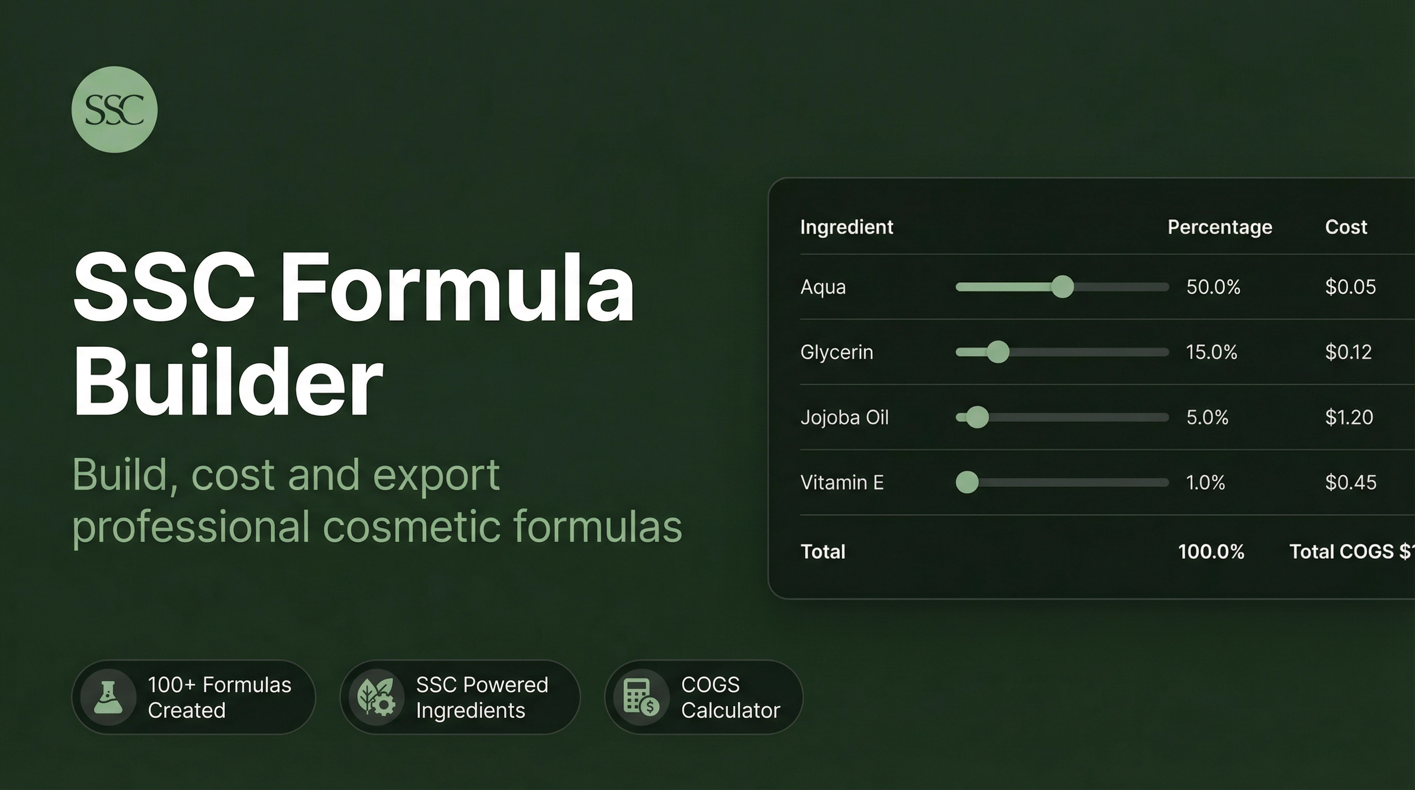 Cosmetic Formula Builder | SSC Formula Builder