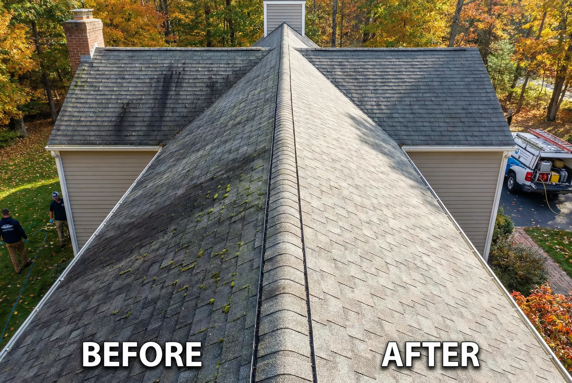 Before and after roof cleaning in Feeding Hills MA