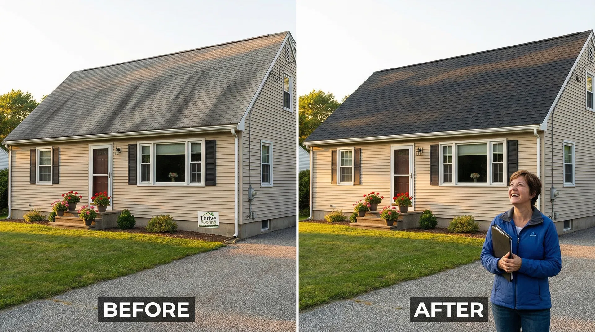 Before and after: 3-tab to CertainTeed architectural shingle upgrade on Cape Cod home in Agawam MA