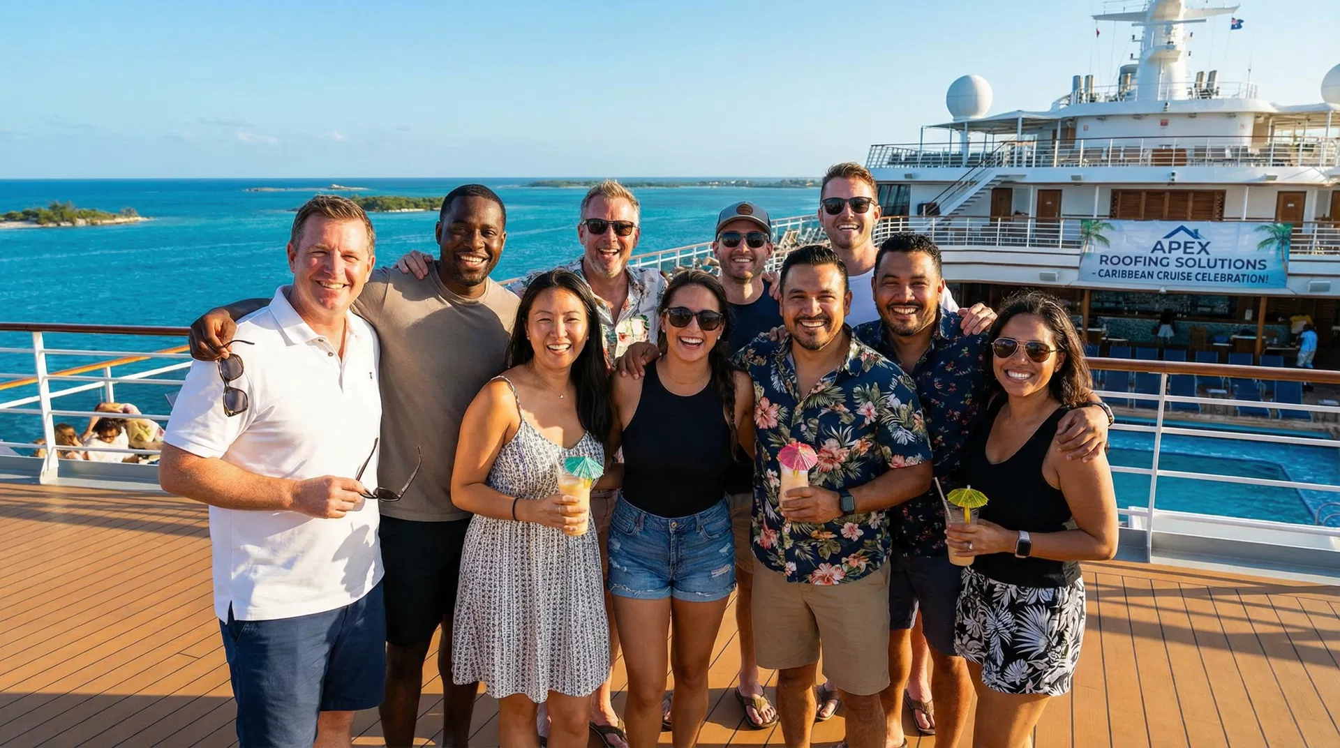 Thrive Roofing Company winners circle team retreat on luxury cruise ship