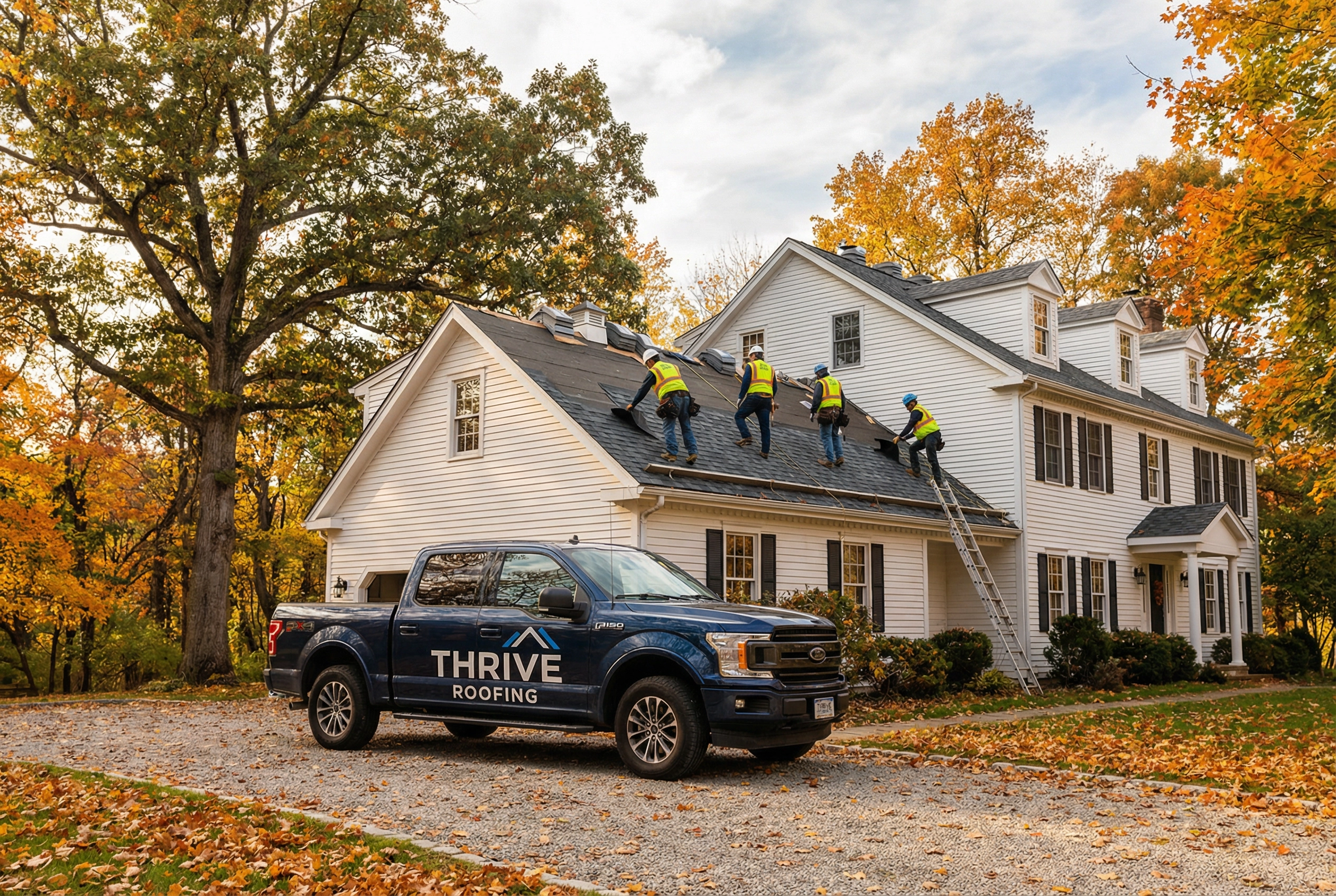 Roofing crew installing algae-resistant shingles on a home in the Powder Hollow neighborhood of Enfield CT