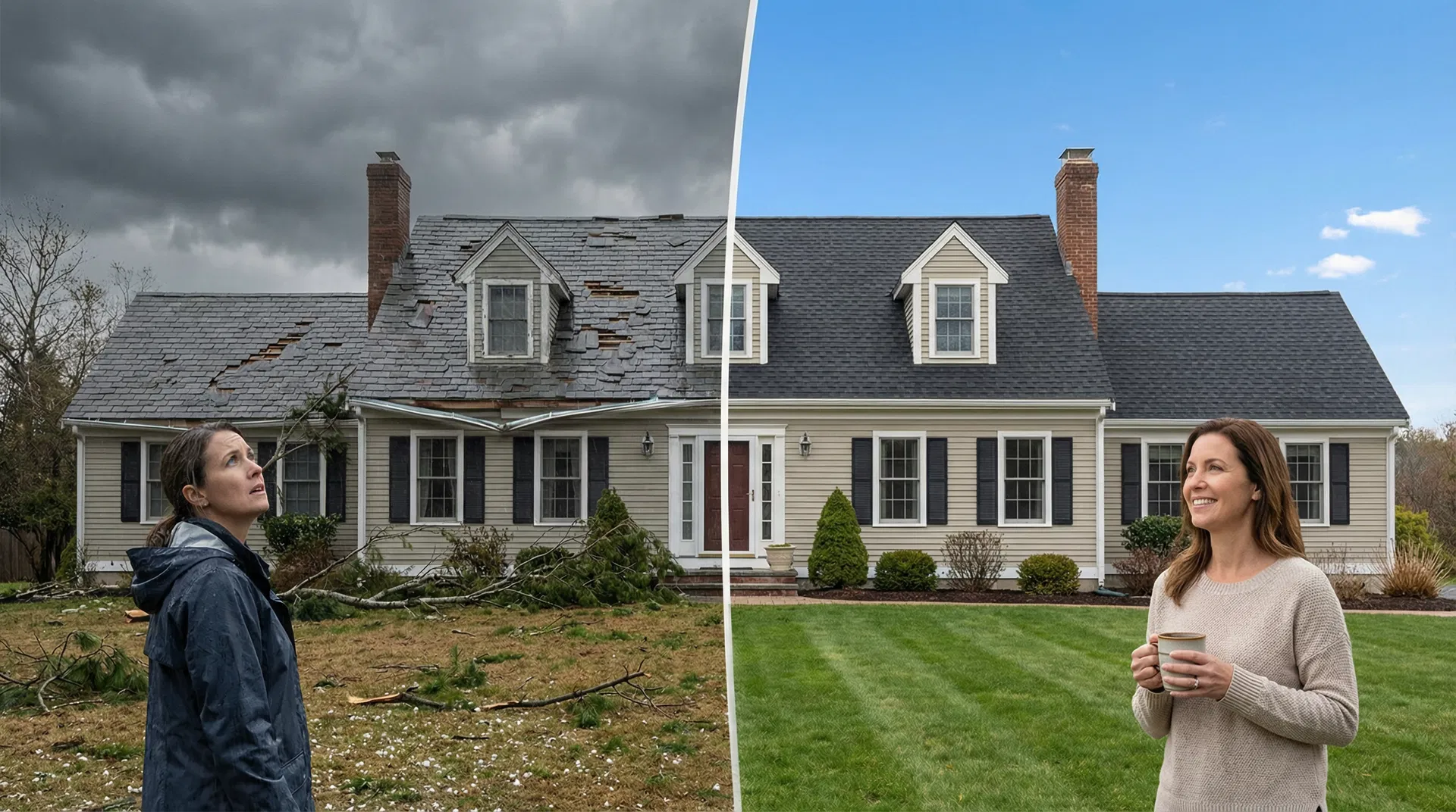 Wind damaged roof repaired by Thrive Roofing