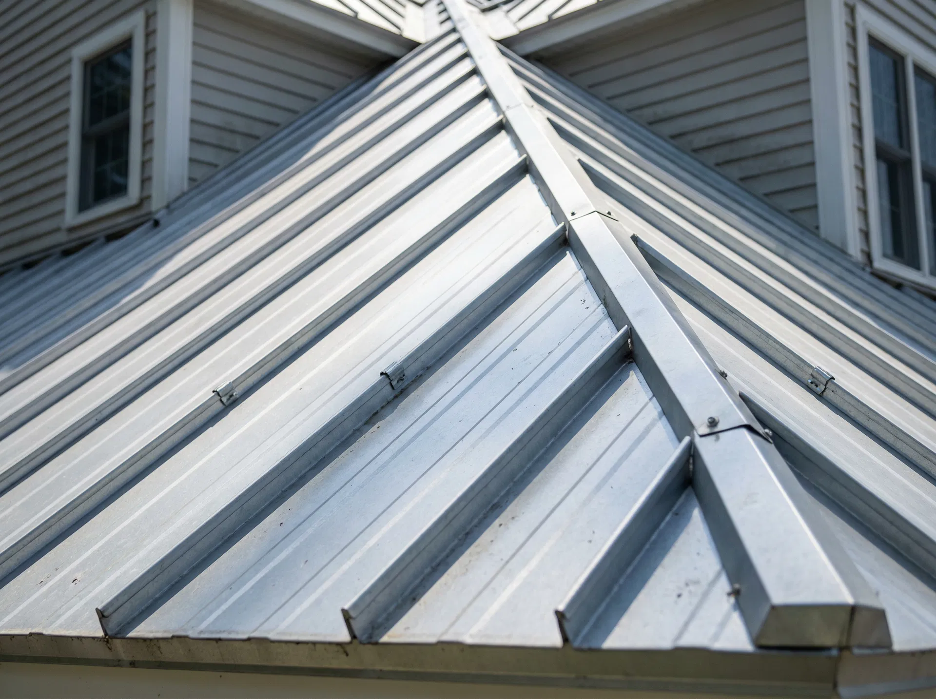 Galvalume standing seam metal roof close-up