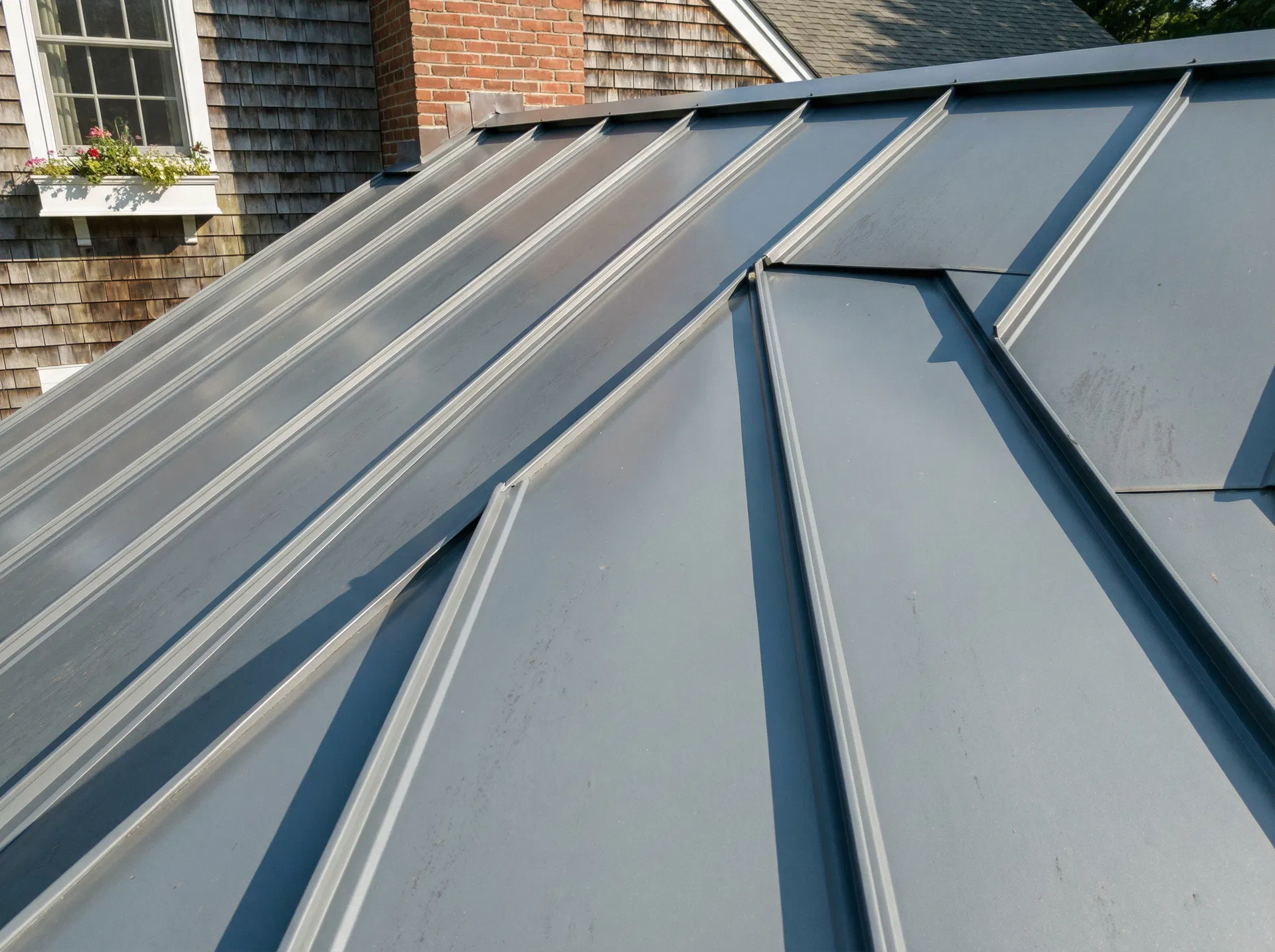 Slate Gray standing seam metal roof close-up