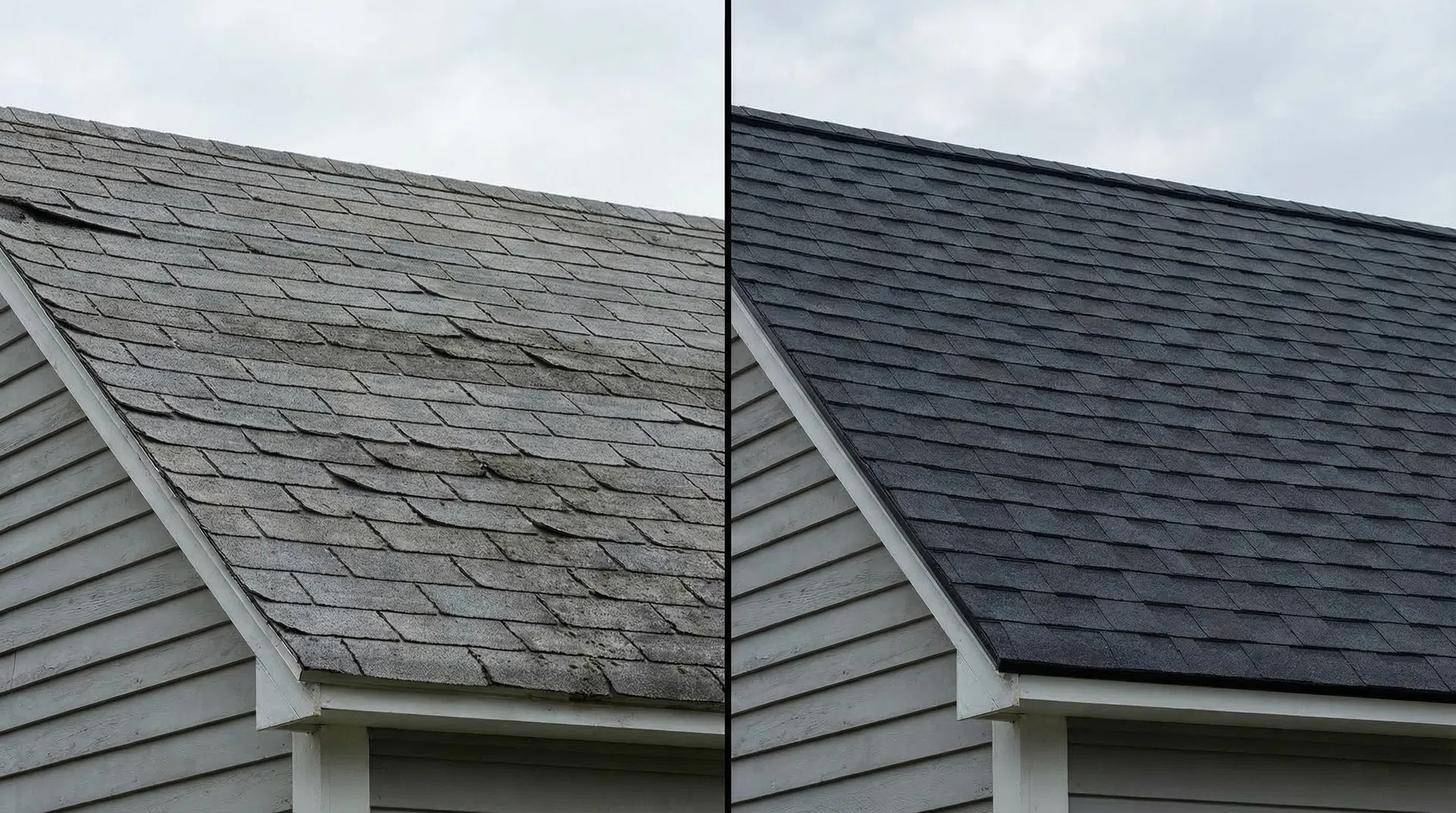 Comparison: thin 3-tab shingles blowing off vs CertainTeed architectural shingles holding firm in a storm