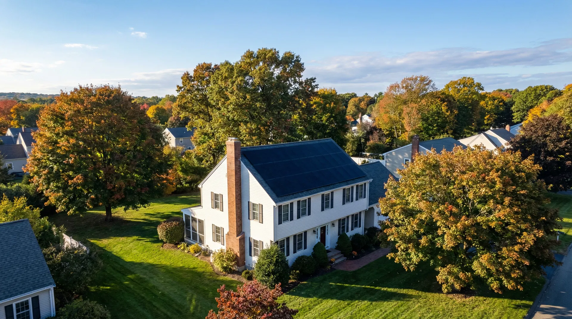 Solar shingles on New England colonial home