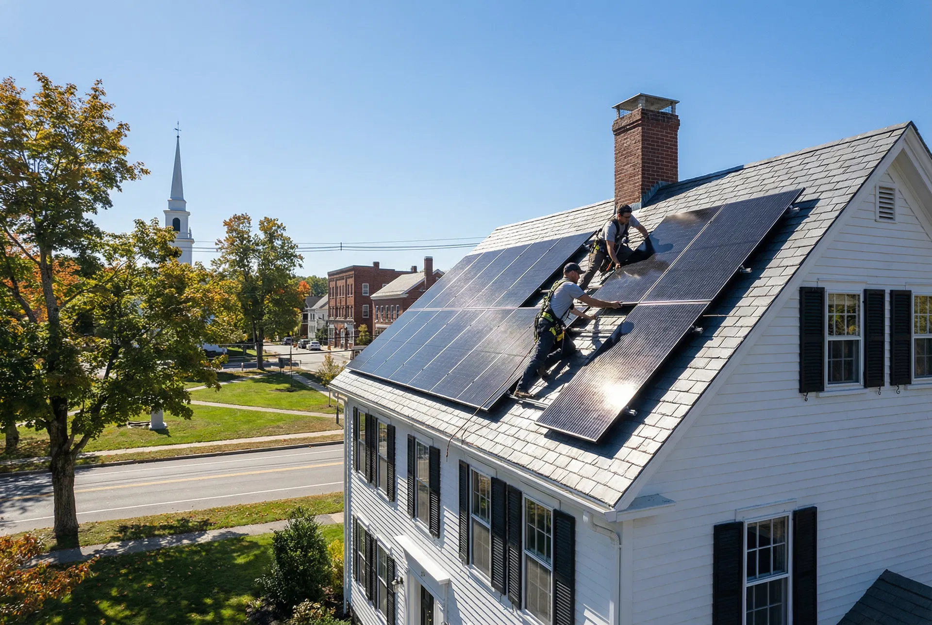 Solar panel installation on a colonial home in Southwick Center MA
