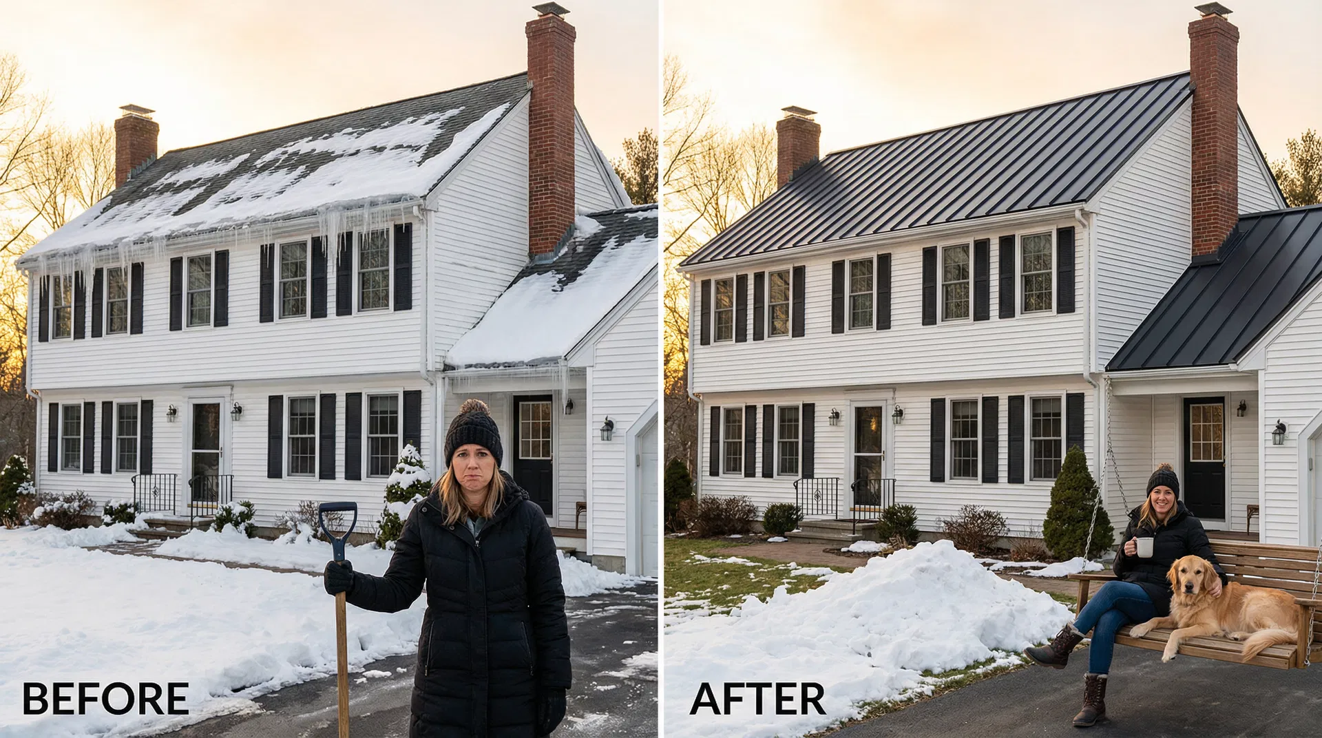 Standing Seam Metal Roof transformation on Garrison Colonial home in Agawam MA