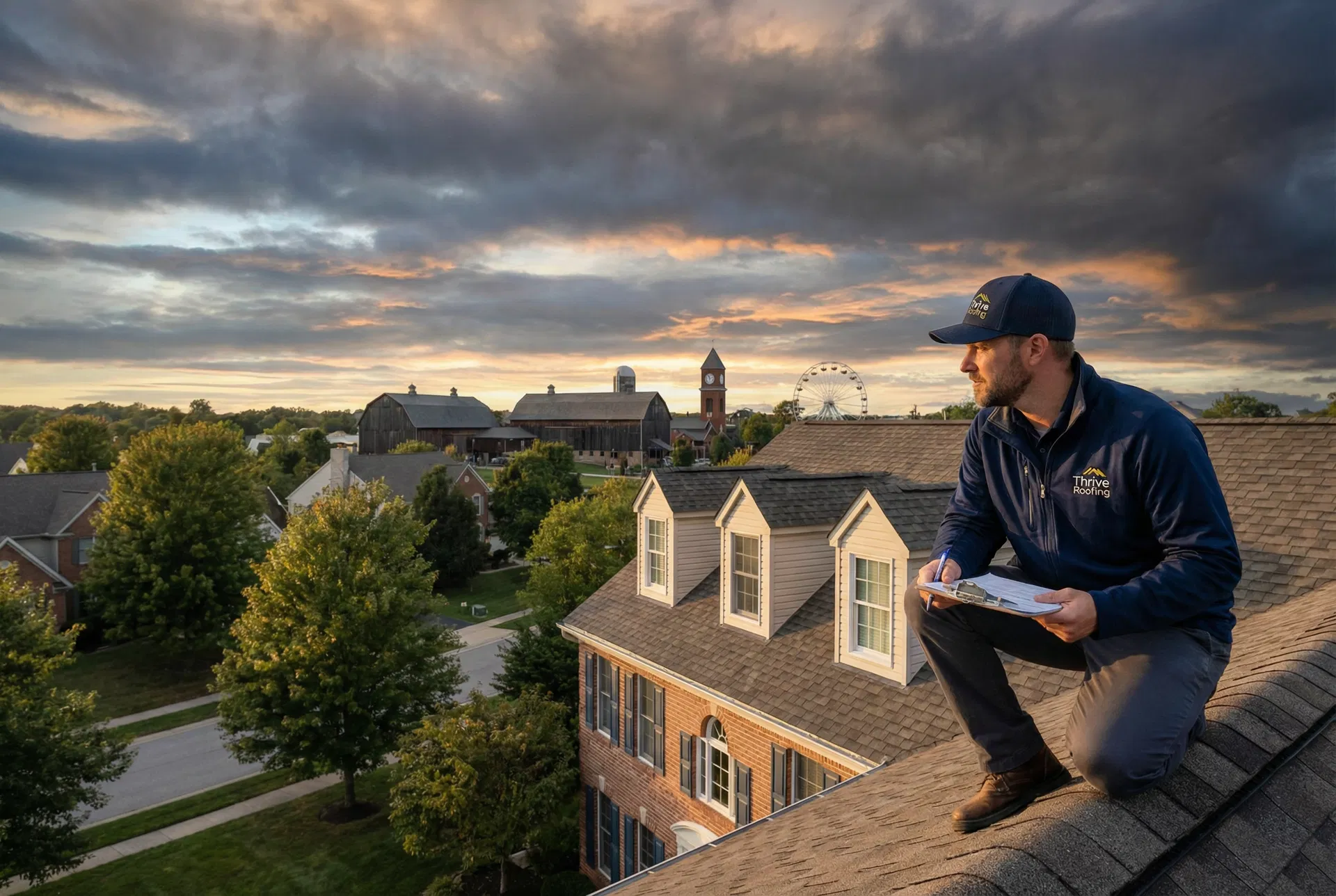 Thrive Roofing crew installing architectural shingles on a home near The Big E fairgrounds in West Springfield MA