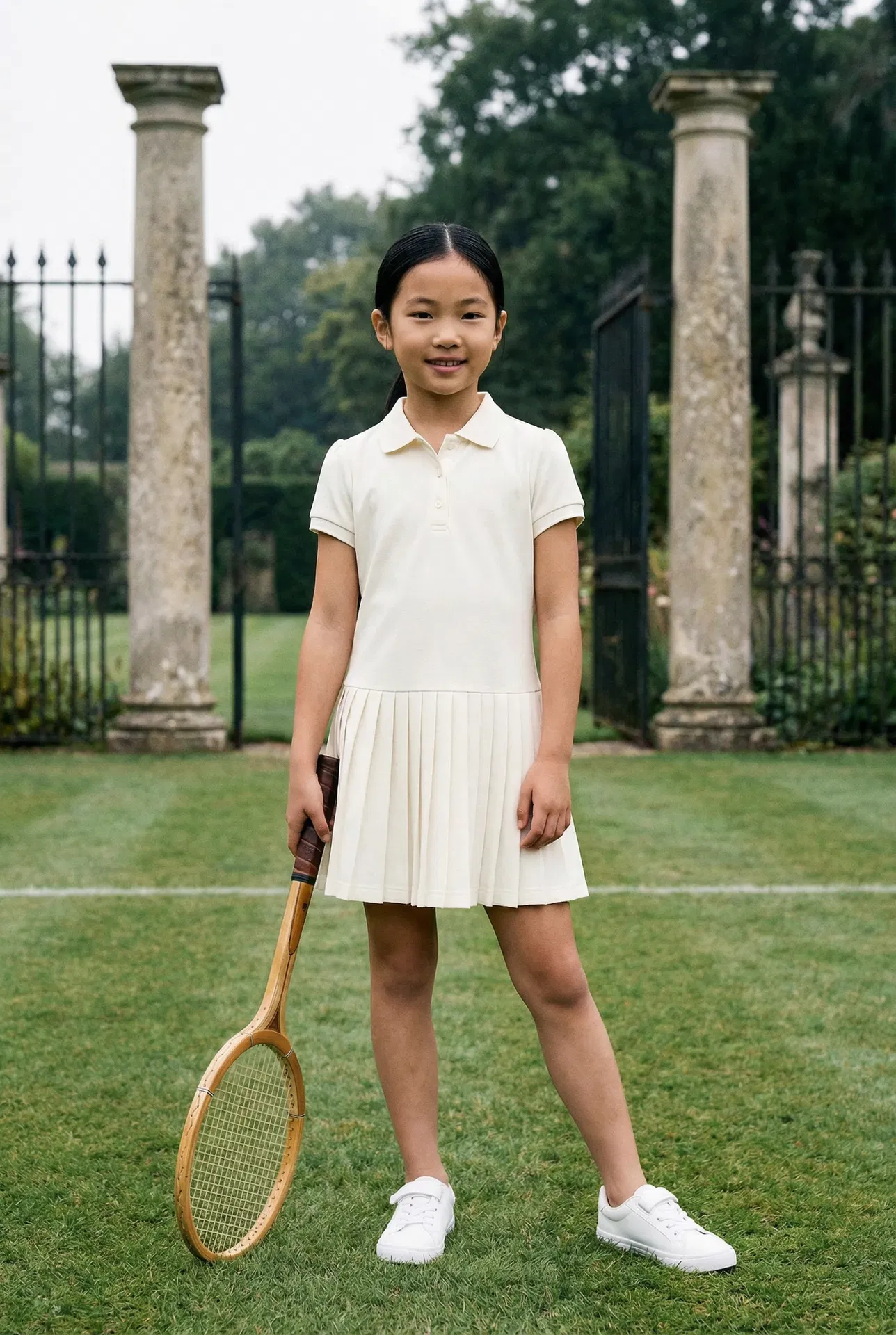 Ivory Polo Pleated Dress