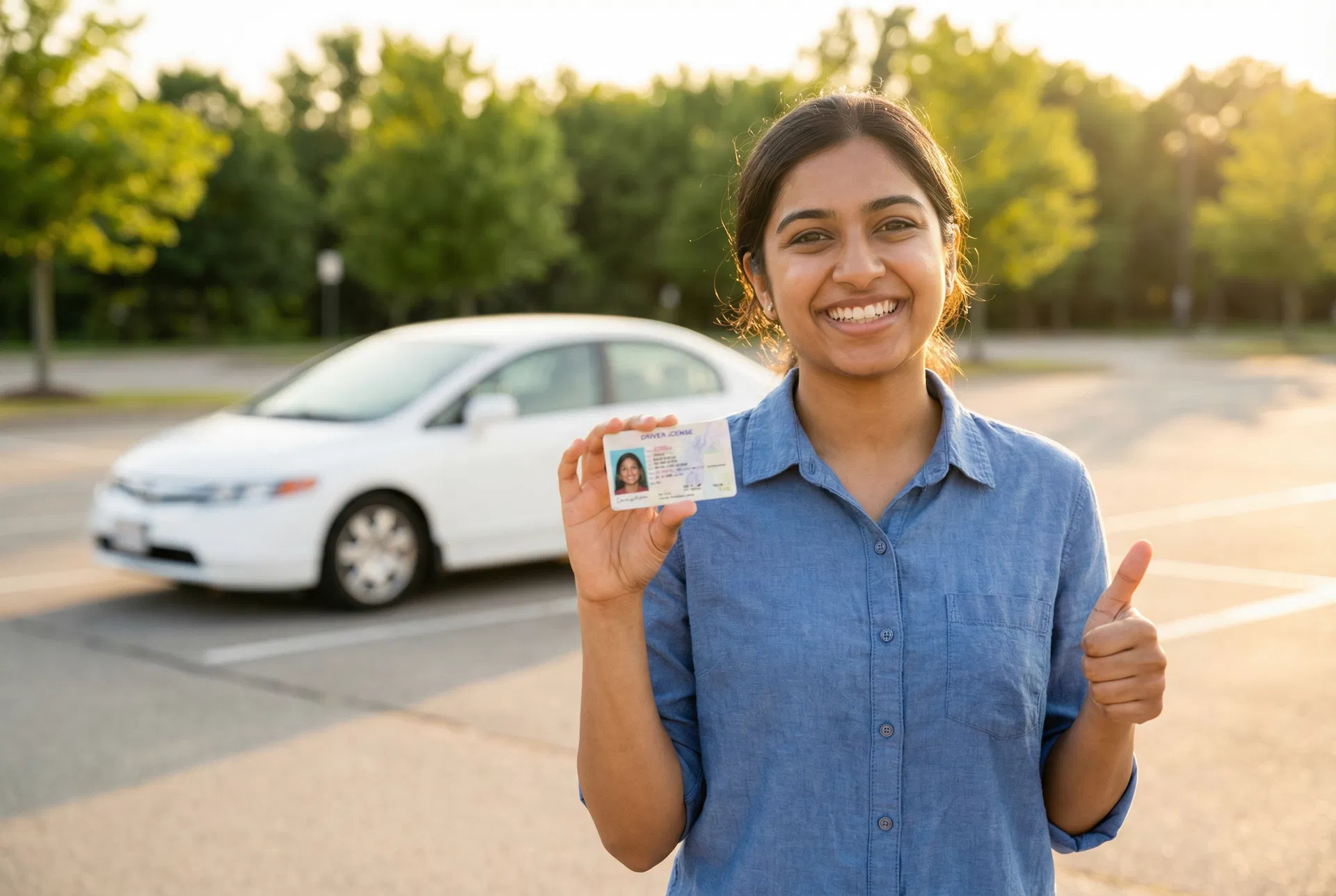 Happy student celebrating passing ICBC road test in Vancouver