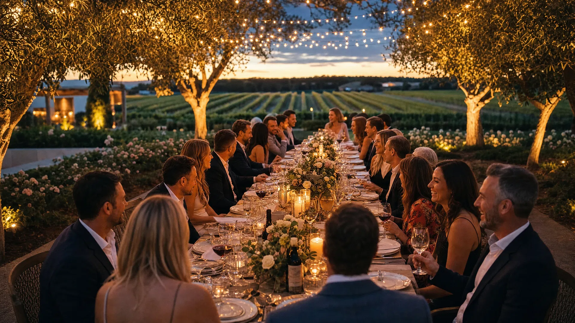 Leadership team at an outdoor dinner on the Mornington Peninsula