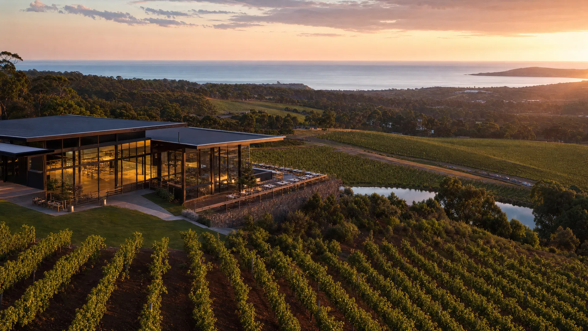 Mornington Peninsula wine country at golden hour