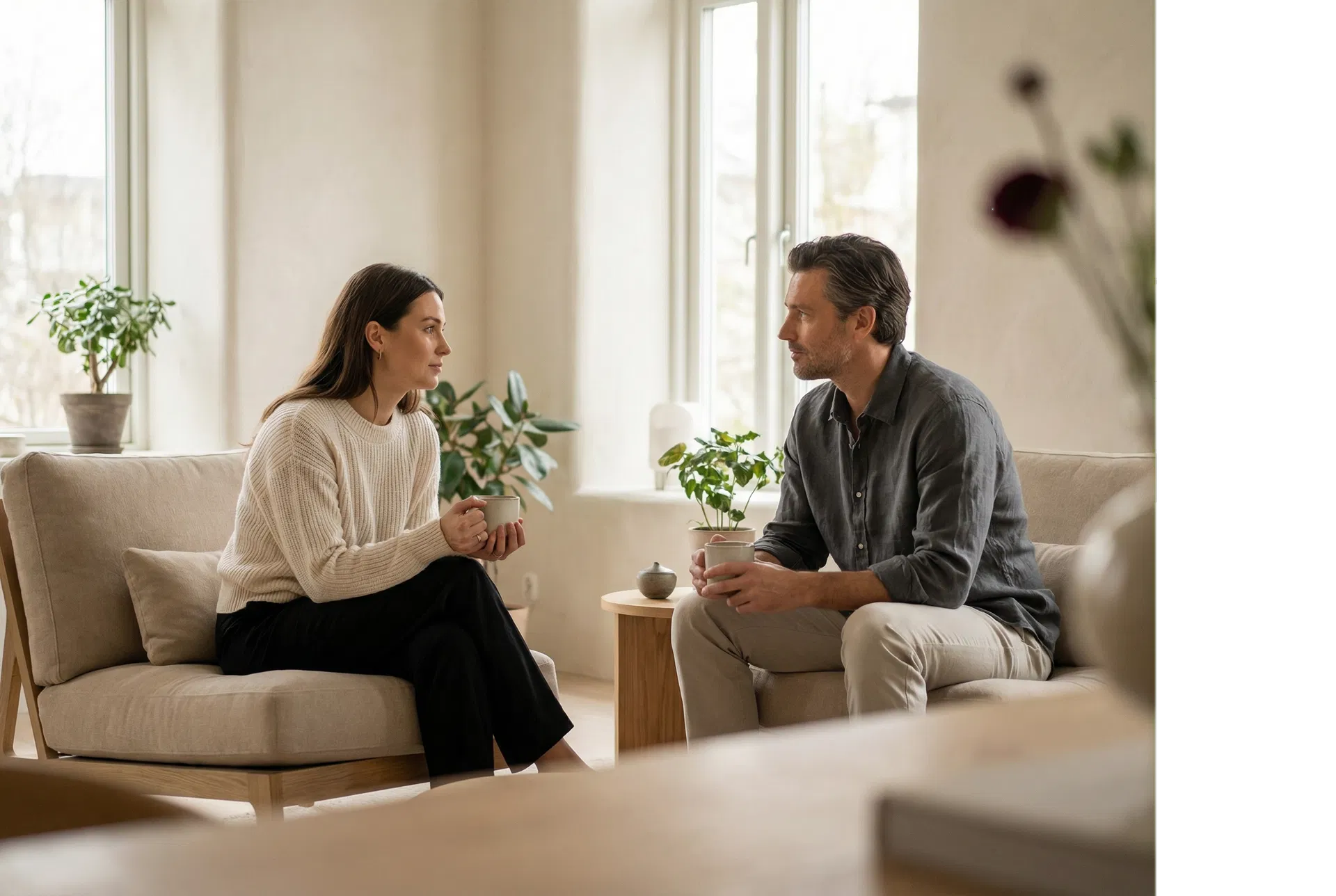 Ruhige Gesprächssituation in heller Umgebung