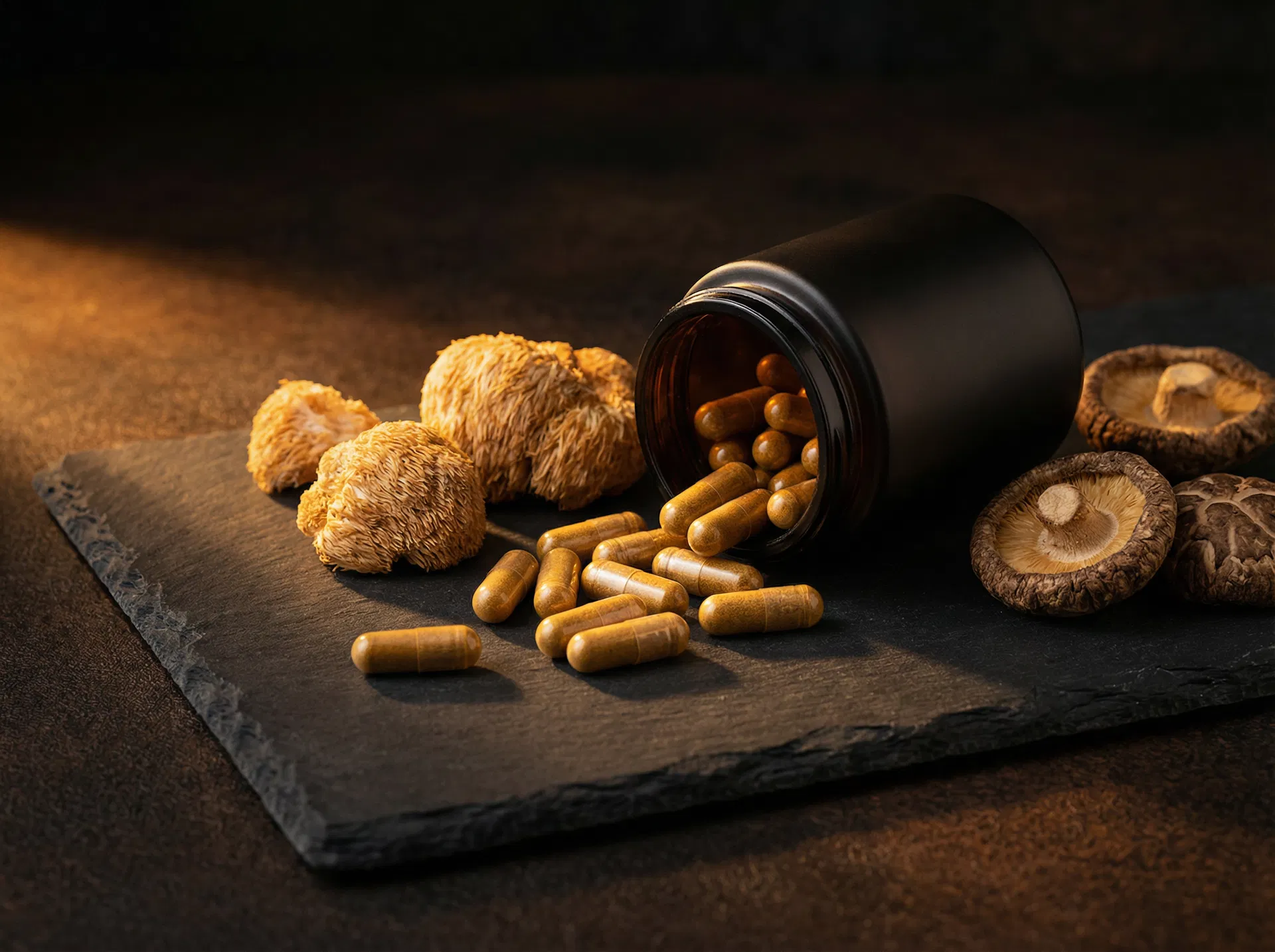 Happy Shrooomz mushroom supplement capsules