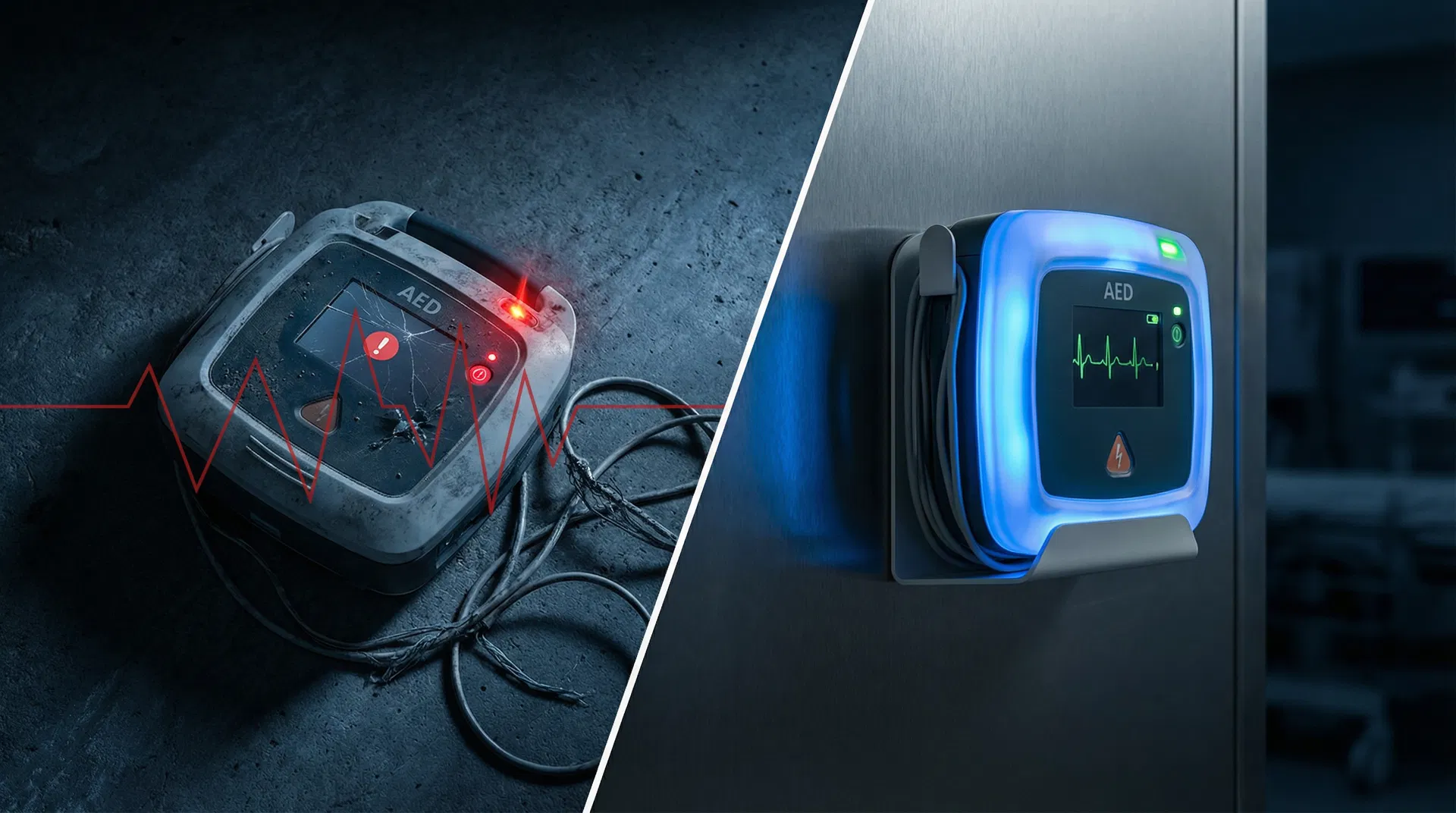 Kaputter vs. funktionierender Defibrillator