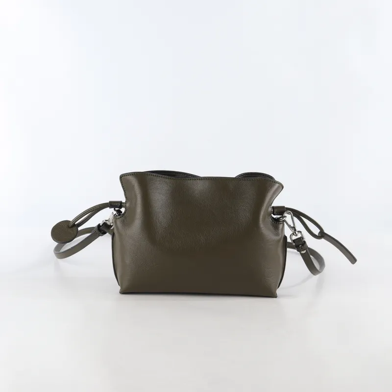 Olive Green Soft Leather Mini Bucket Bag | Adjustable Strap Crossbody Bag