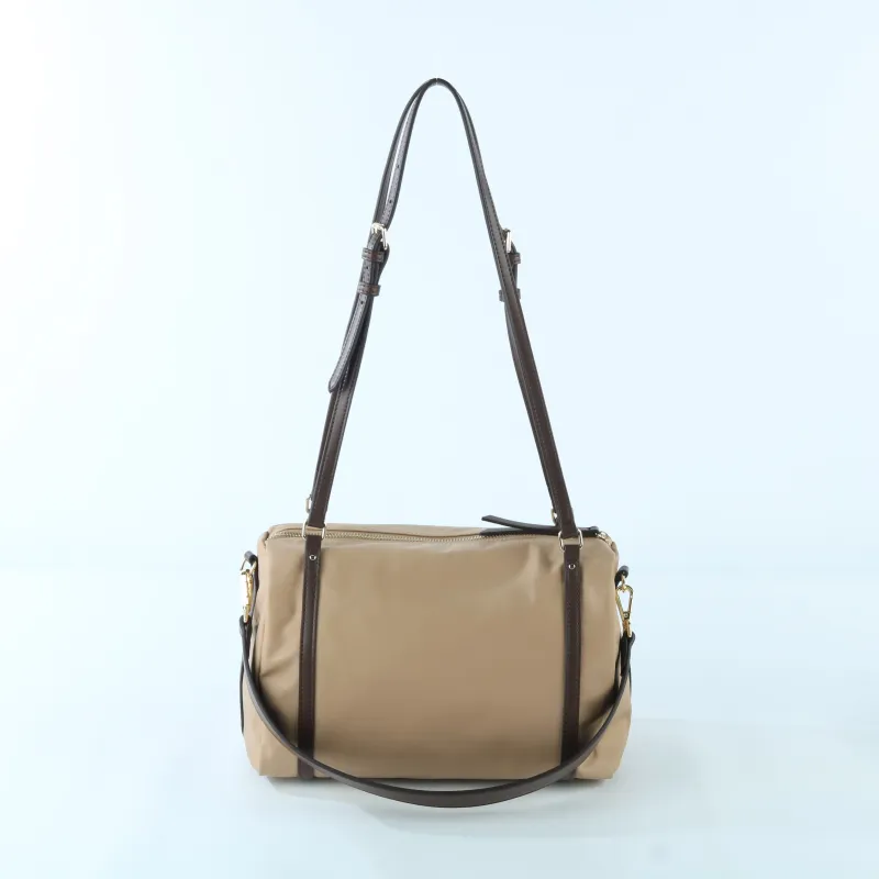 FLORA BELLA Nylon Leather Trim Convertible Barrel Bag – Versatile Crossbody & Shoulder Bag for Women - Back View