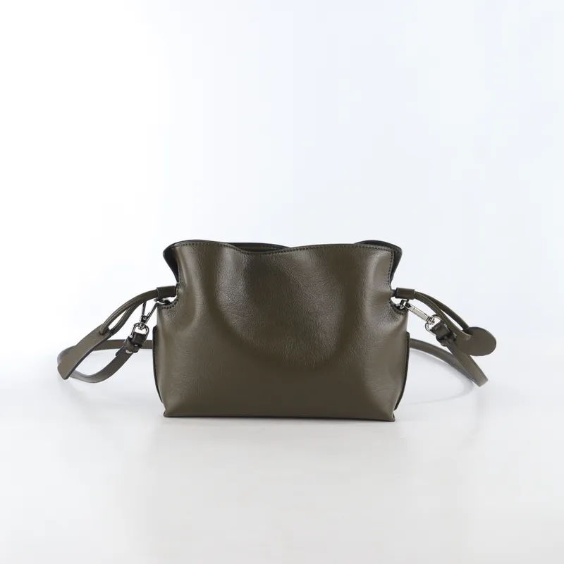 Olive Green Soft Leather Mini Bucket Bag | Adjustable Strap Crossbody Bag - Other