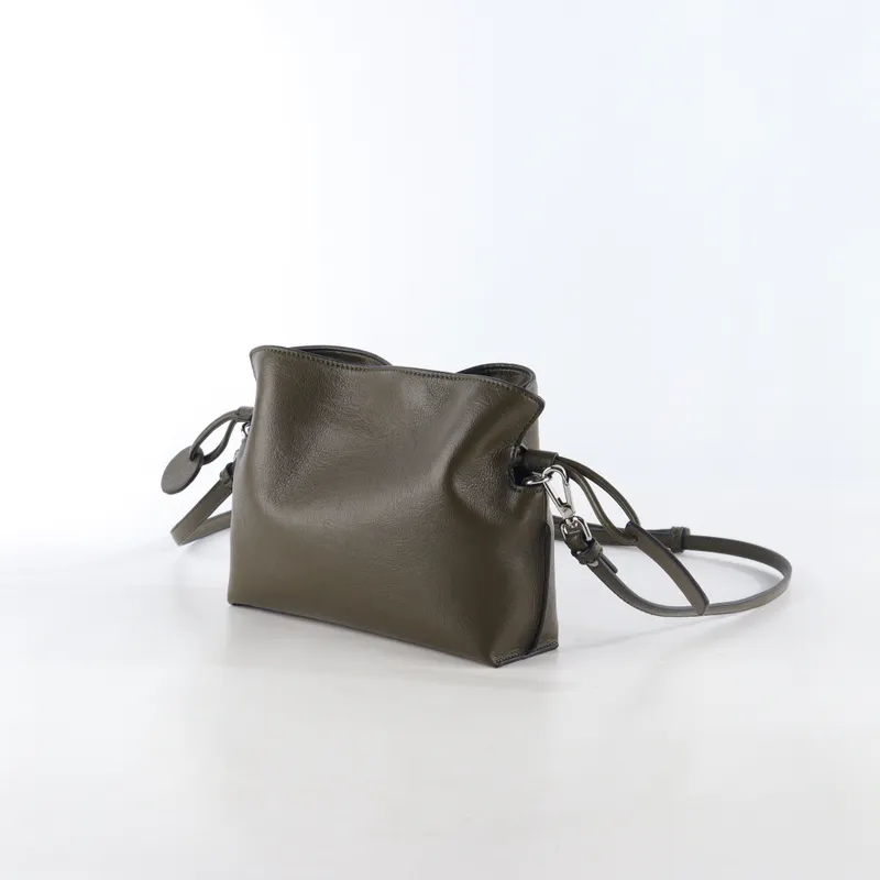 Olive Green Soft Leather Mini Bucket Bag | Adjustable Strap Crossbody Bag - Other