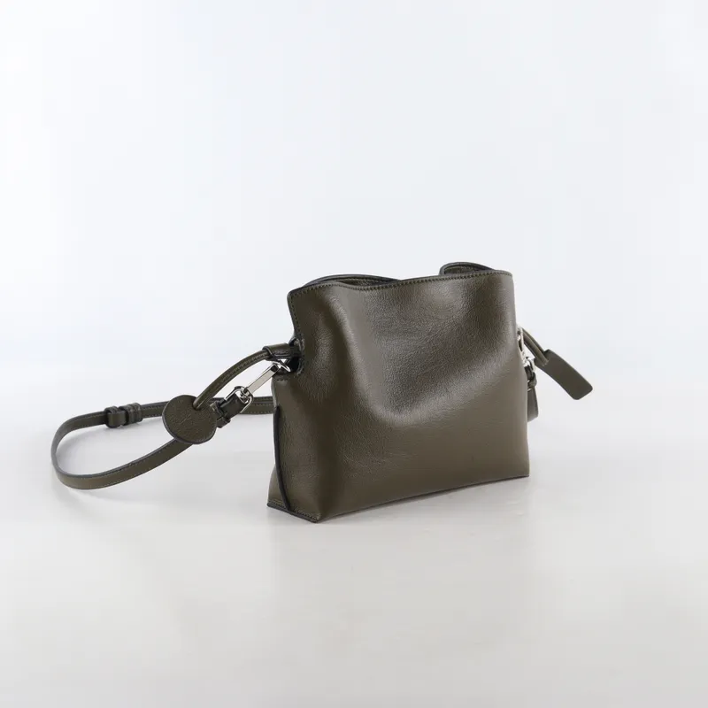 Olive Green Soft Leather Mini Bucket Bag | Adjustable Strap Crossbody Bag - Other