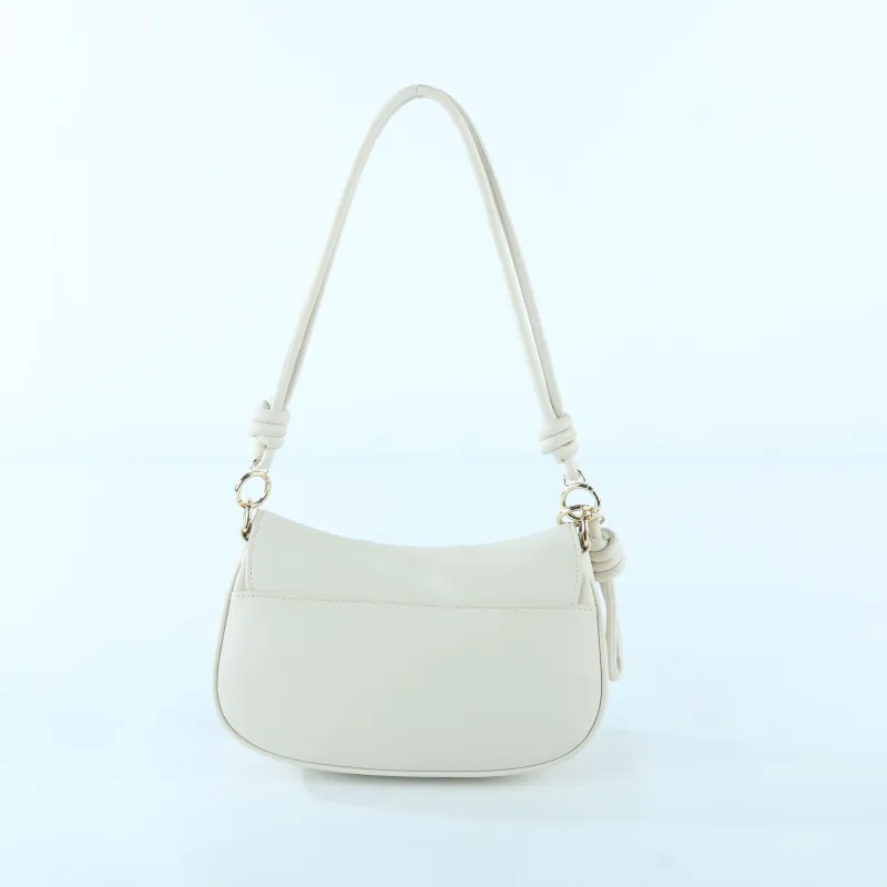 Elegant Off-White Saddle Bag with Knot Strap Detail | Versatile Crossbody & Shoulder Bag - Back View