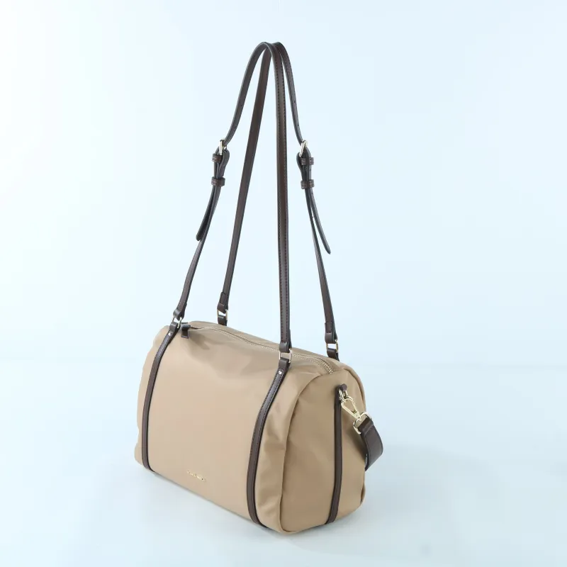 FLORA BELLA Nylon Leather Trim Convertible Barrel Bag – Versatile Crossbody & Shoulder Bag for Women - Side View