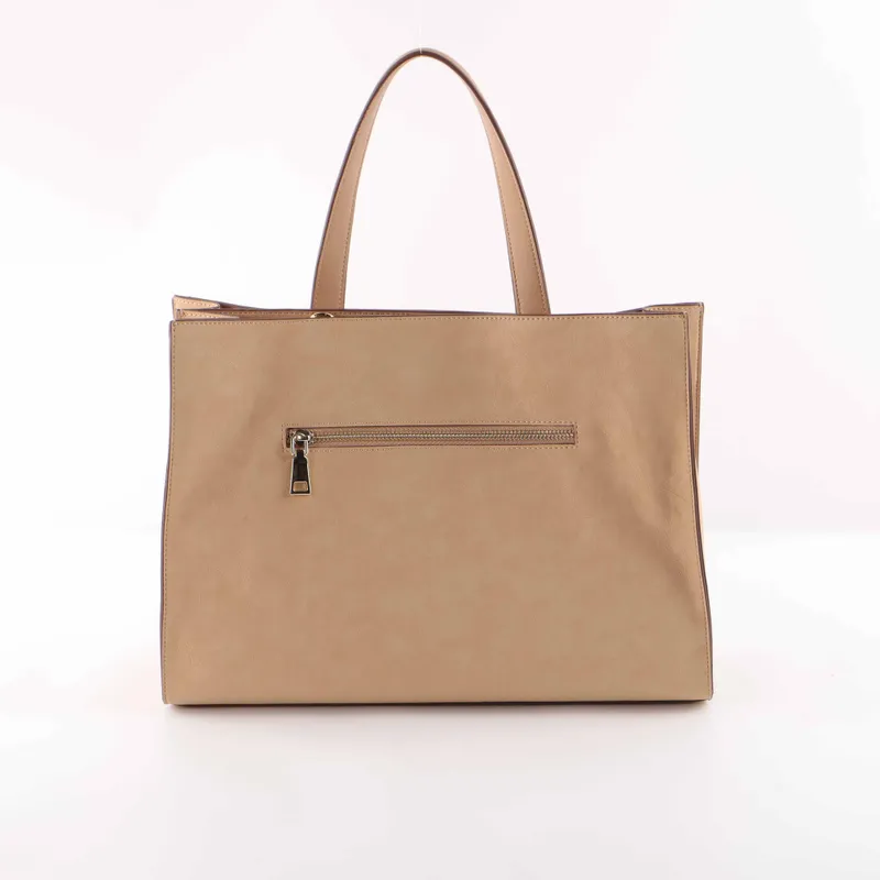 Elegant Beige Leather Office Tote | Spacious Professional Handbag with Lock Closure - Other