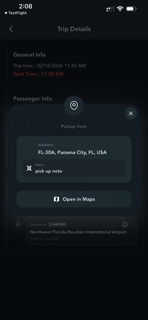 A screenshot of the Limo Vyro driver app showing the trip list and notification center.