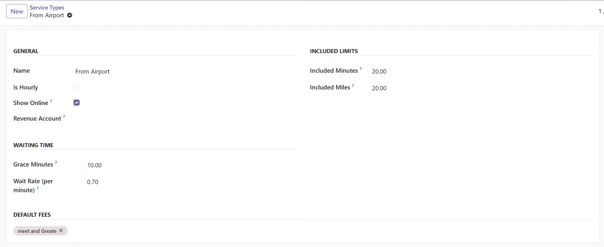 Configuring service type pricing rules in Limo Vyro's limo pricing software.