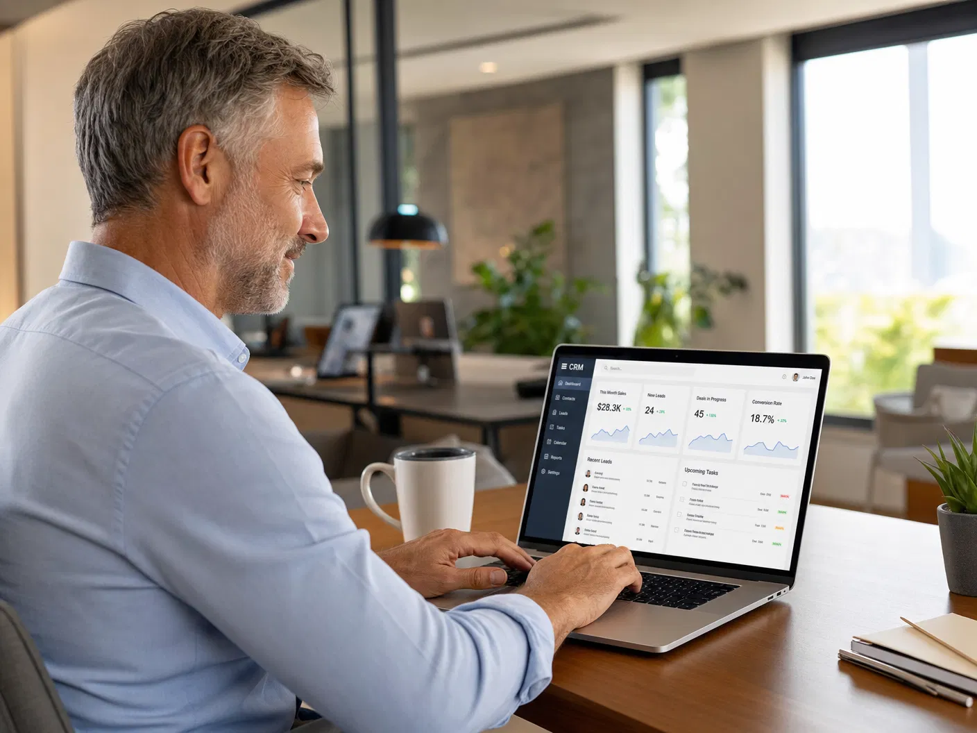 Unternehmer bei der Arbeit mit CloverHand CRM