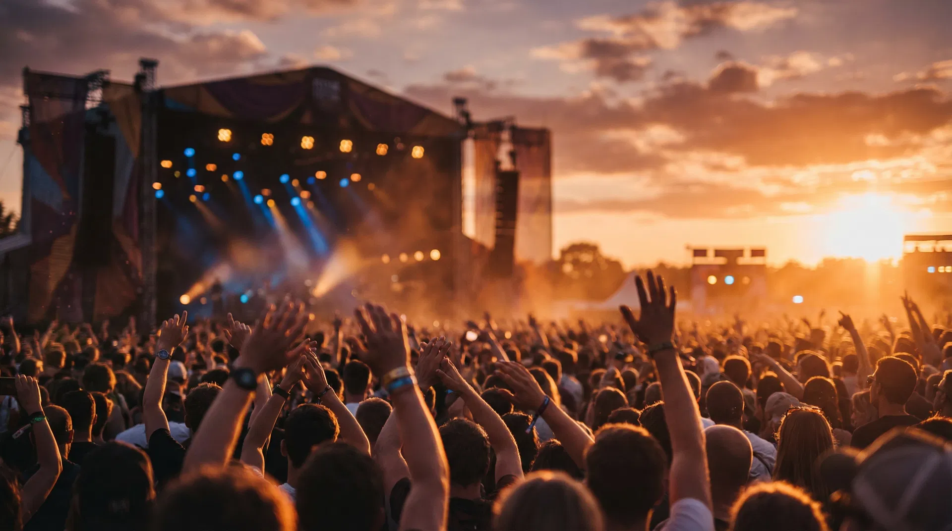 Worship gathering at sunset