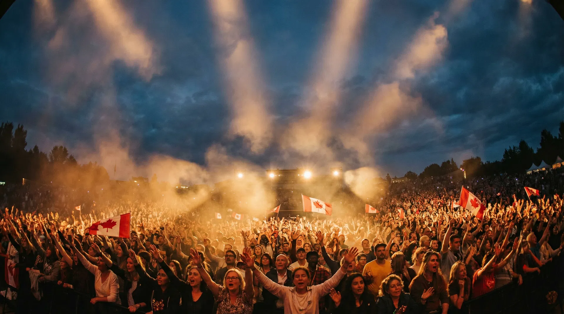 Revival gathering with thousands praying