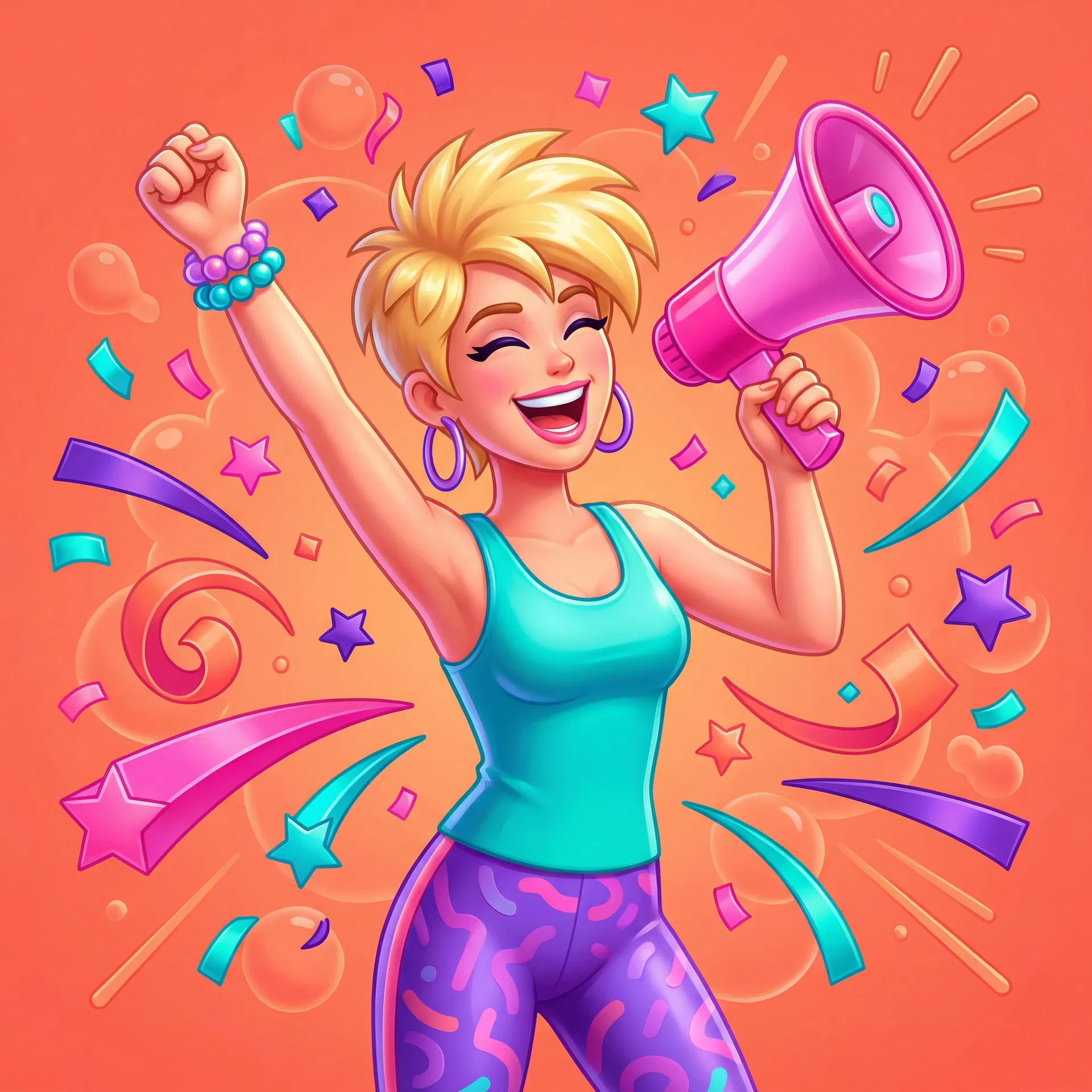 Celebrating woman with megaphone