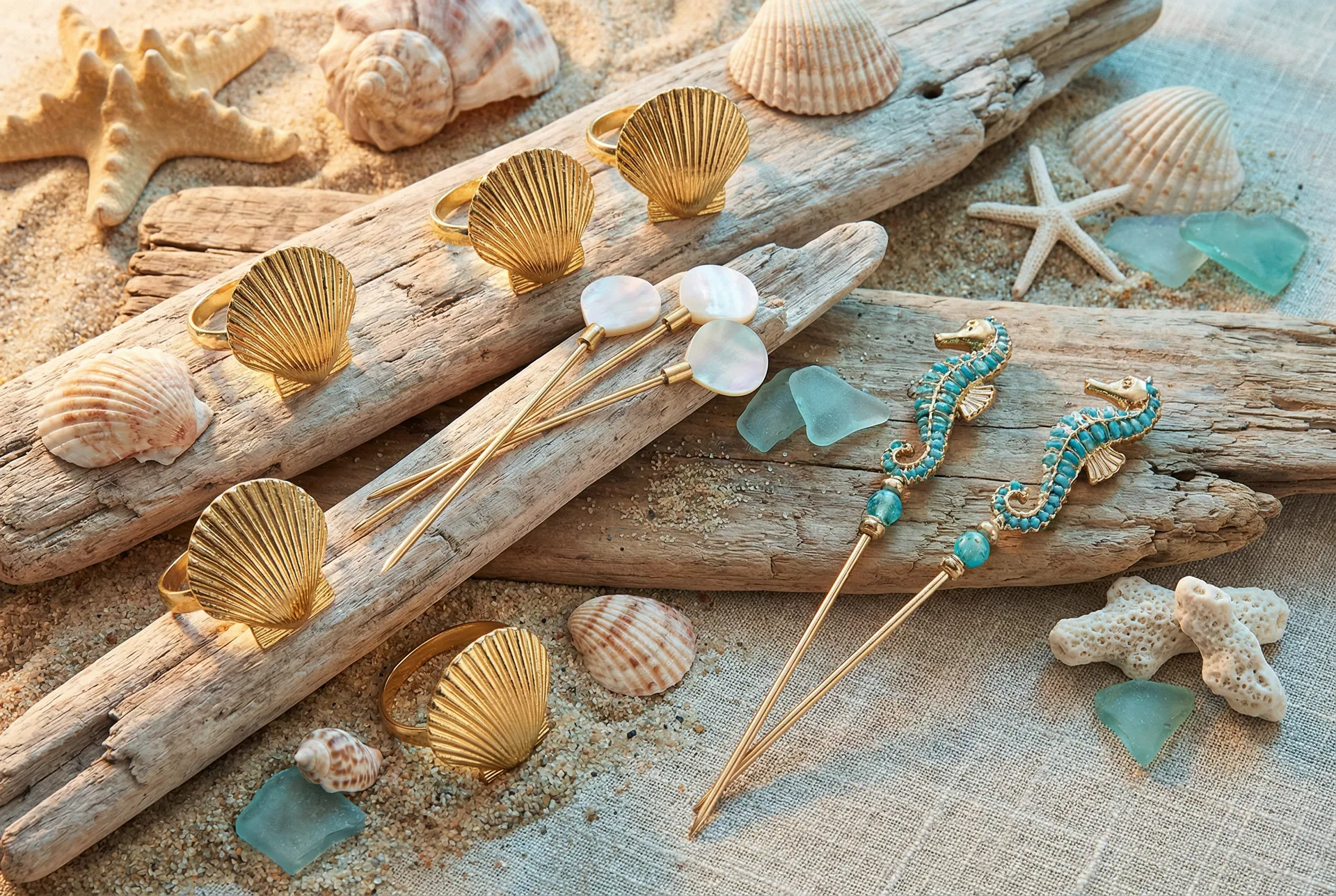 Ocean-themed napkin rings with shell and nautical motifs - elegant table accessories