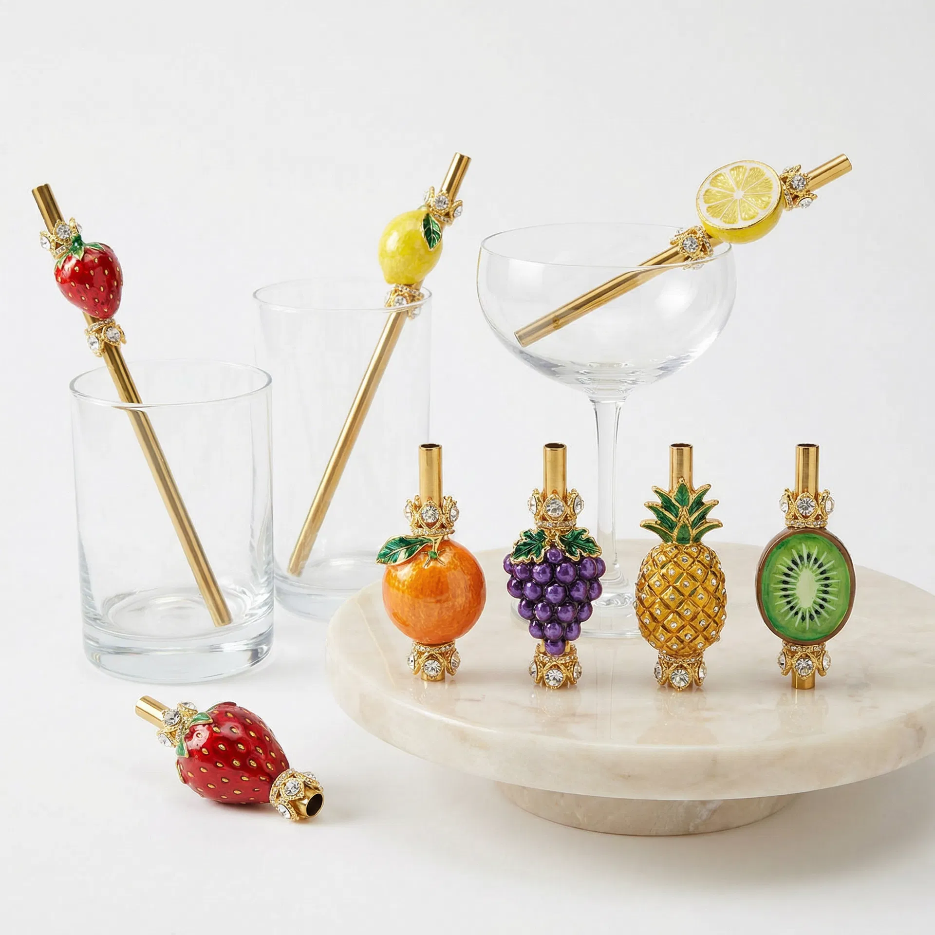 Straw Topper Set - Farm & Fruit collection from iWine decorative tableware