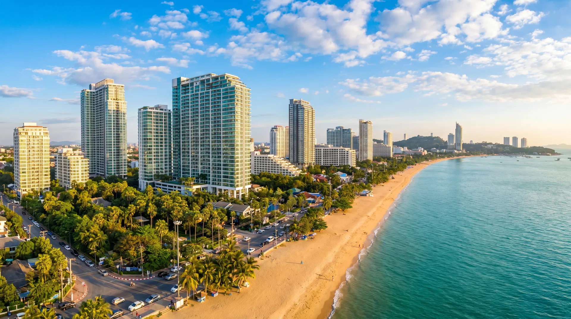 Aerial view of Jomtien Beach, Pattaya — one of the strongest rental demand areas for property investors