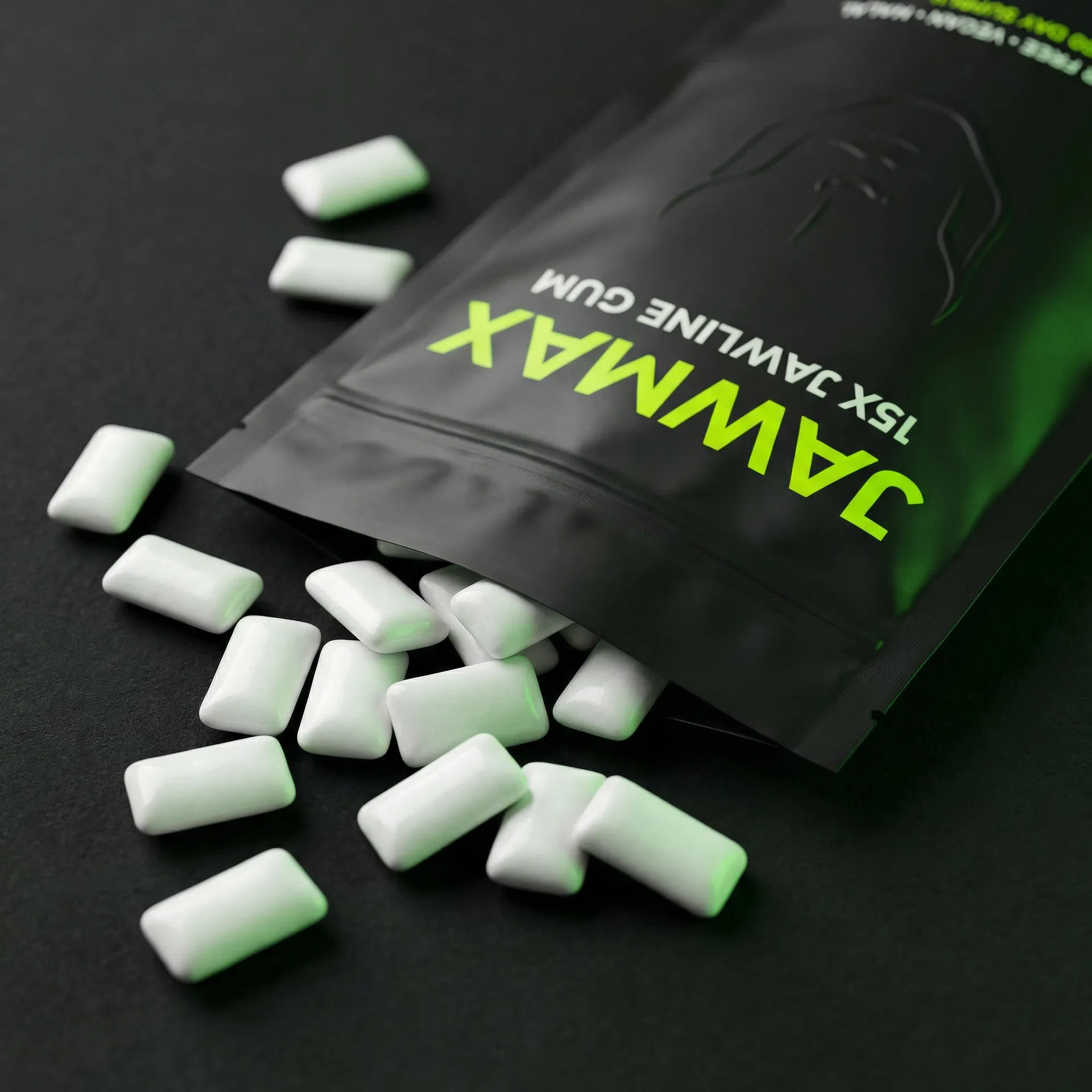 JawMax hard chewing gum pieces spilling from the pack