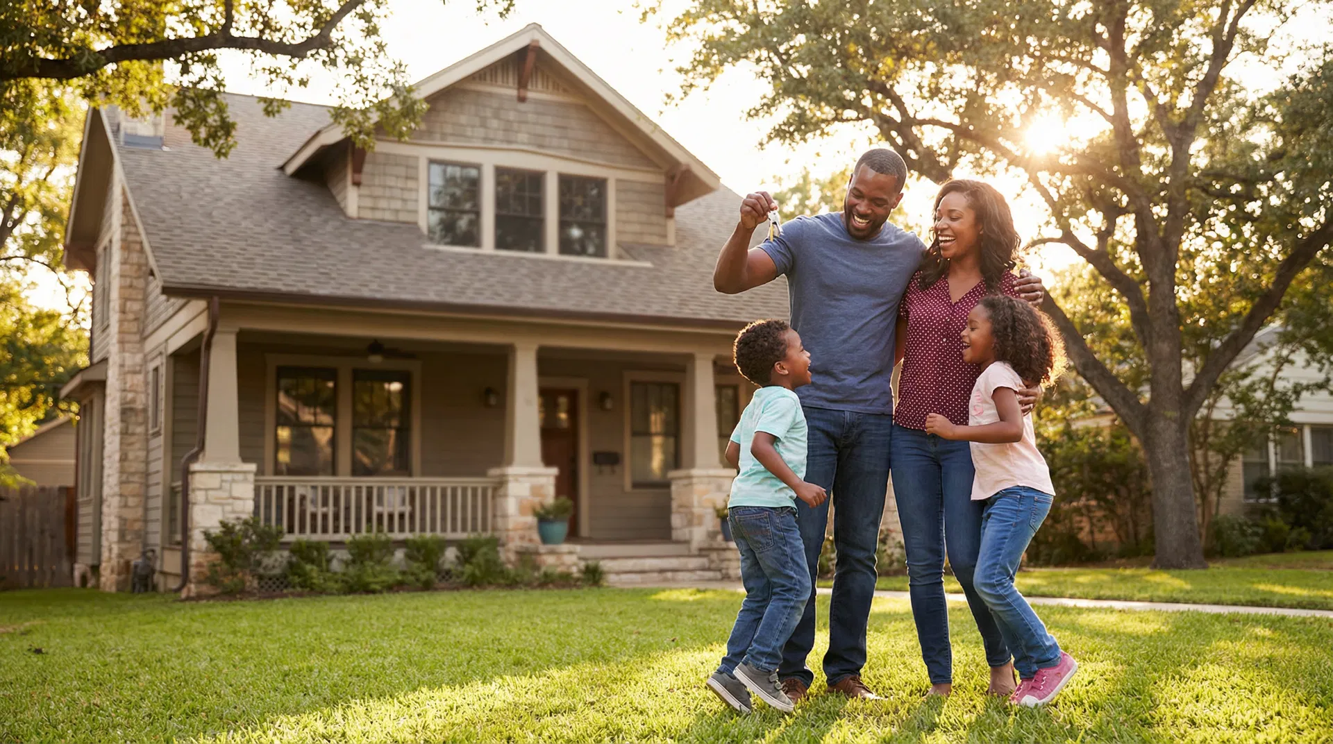 Family of color celebrating their new home