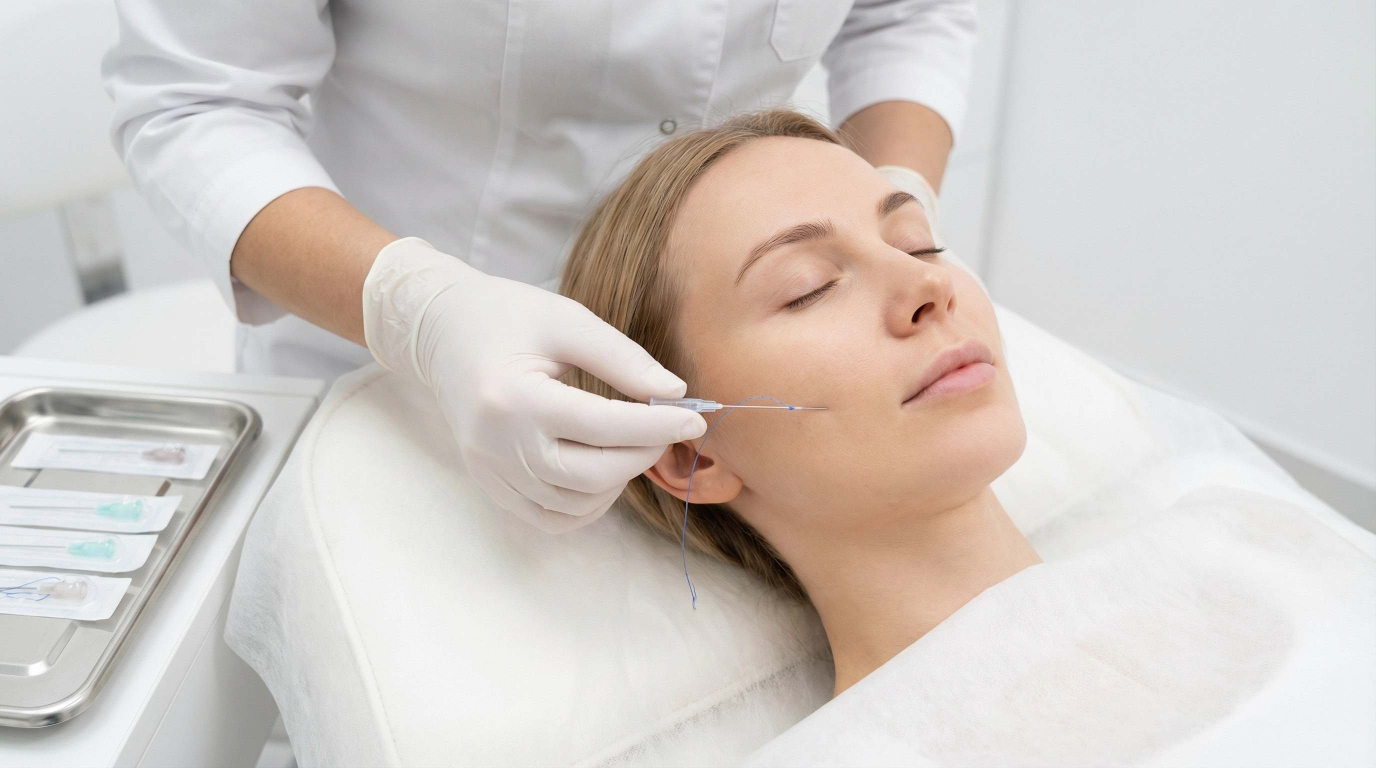 Elegant woman with lifted jawline — PDO Thread Lift at Lakewood Med Spa