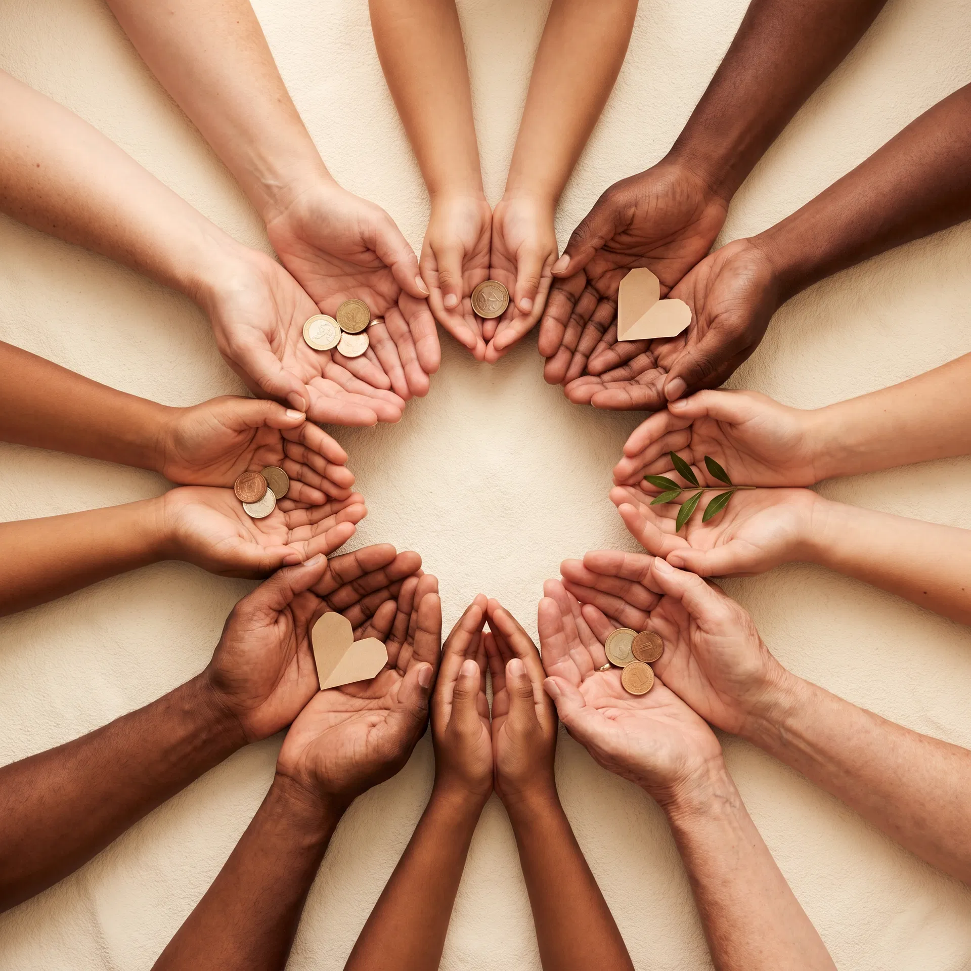 Diverse hands coming together in community support