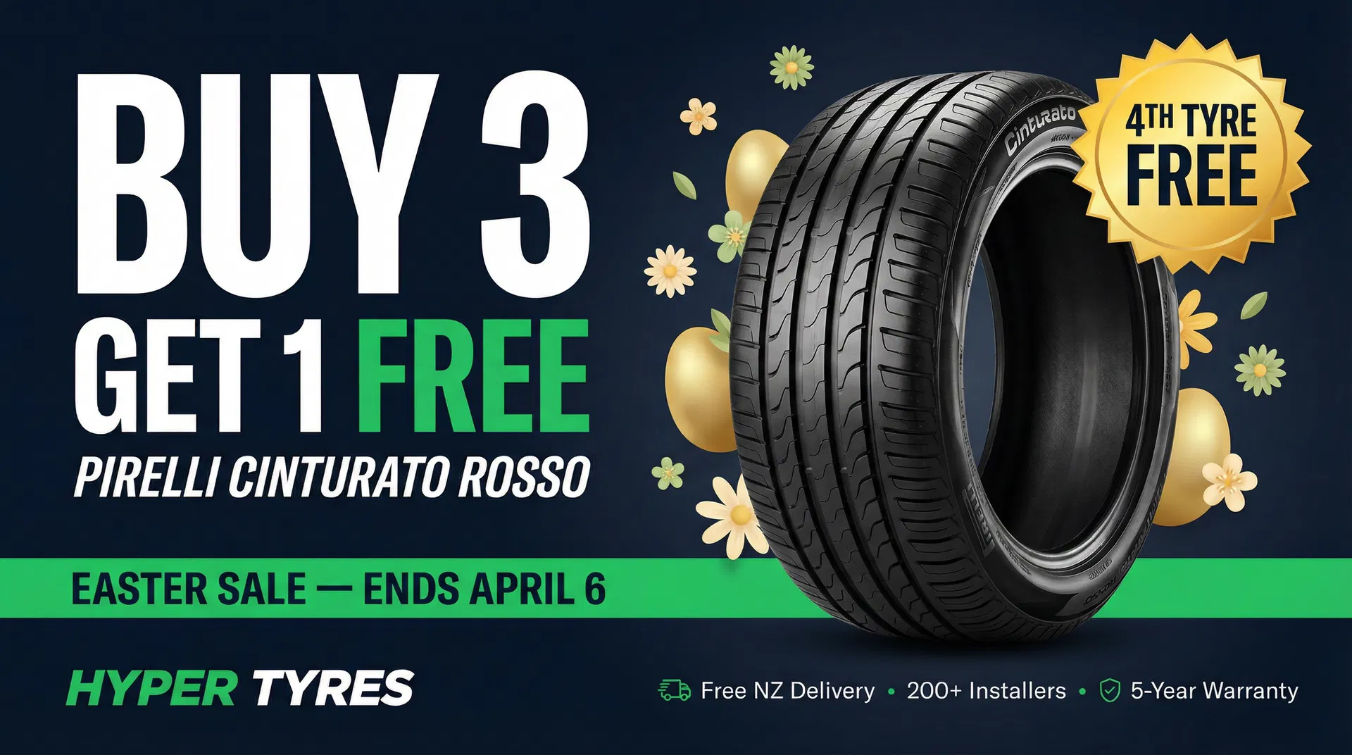 Easter Sale — Buy 3 Pirelli Cinturato Rosso, Get 1 Free. Ends April 6.