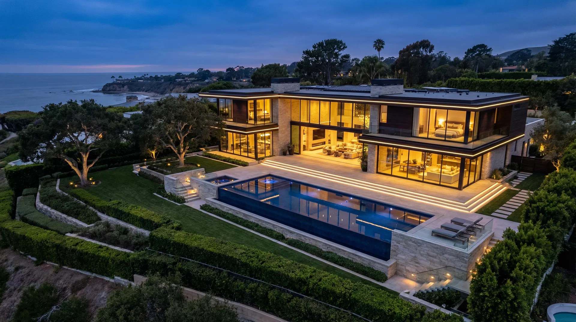 Luxury estate at twilight