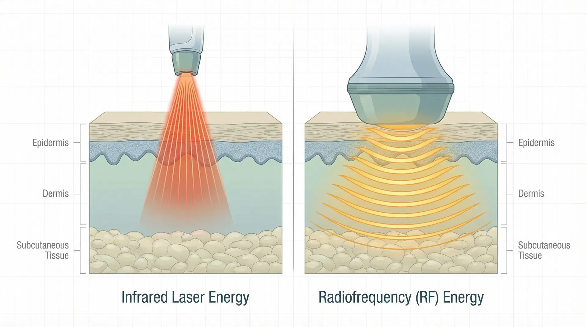 Visual representation of Infrared Laser vs. Radiofrequency: Understanding the Science Behind Non-Invasive Skin Tightening