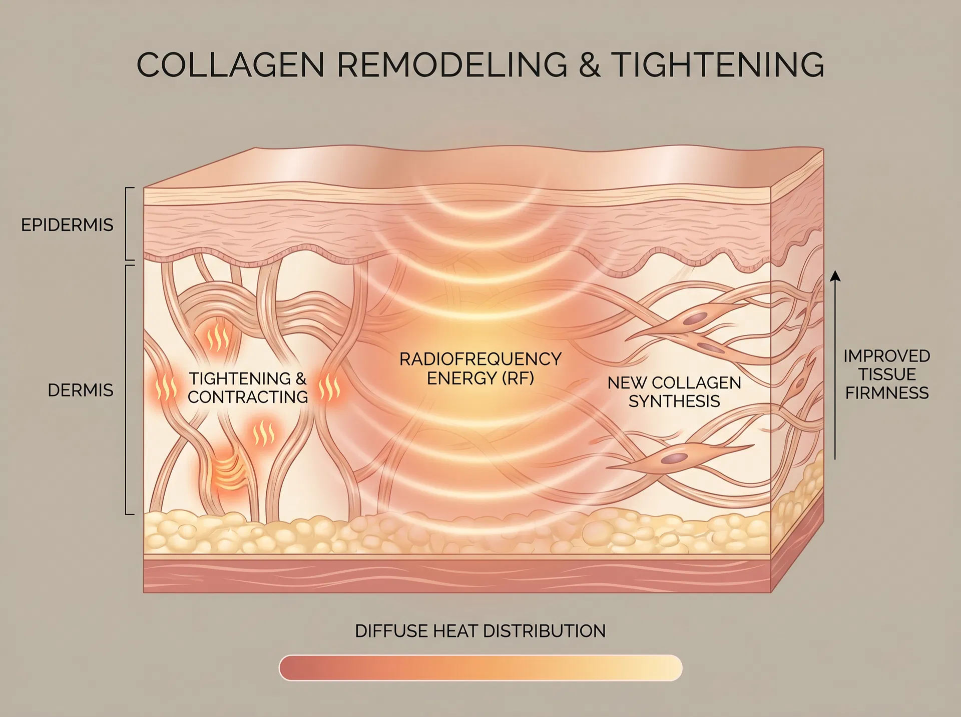 Radiofrequency collagen remodeling and tightening with improved tissue firmness