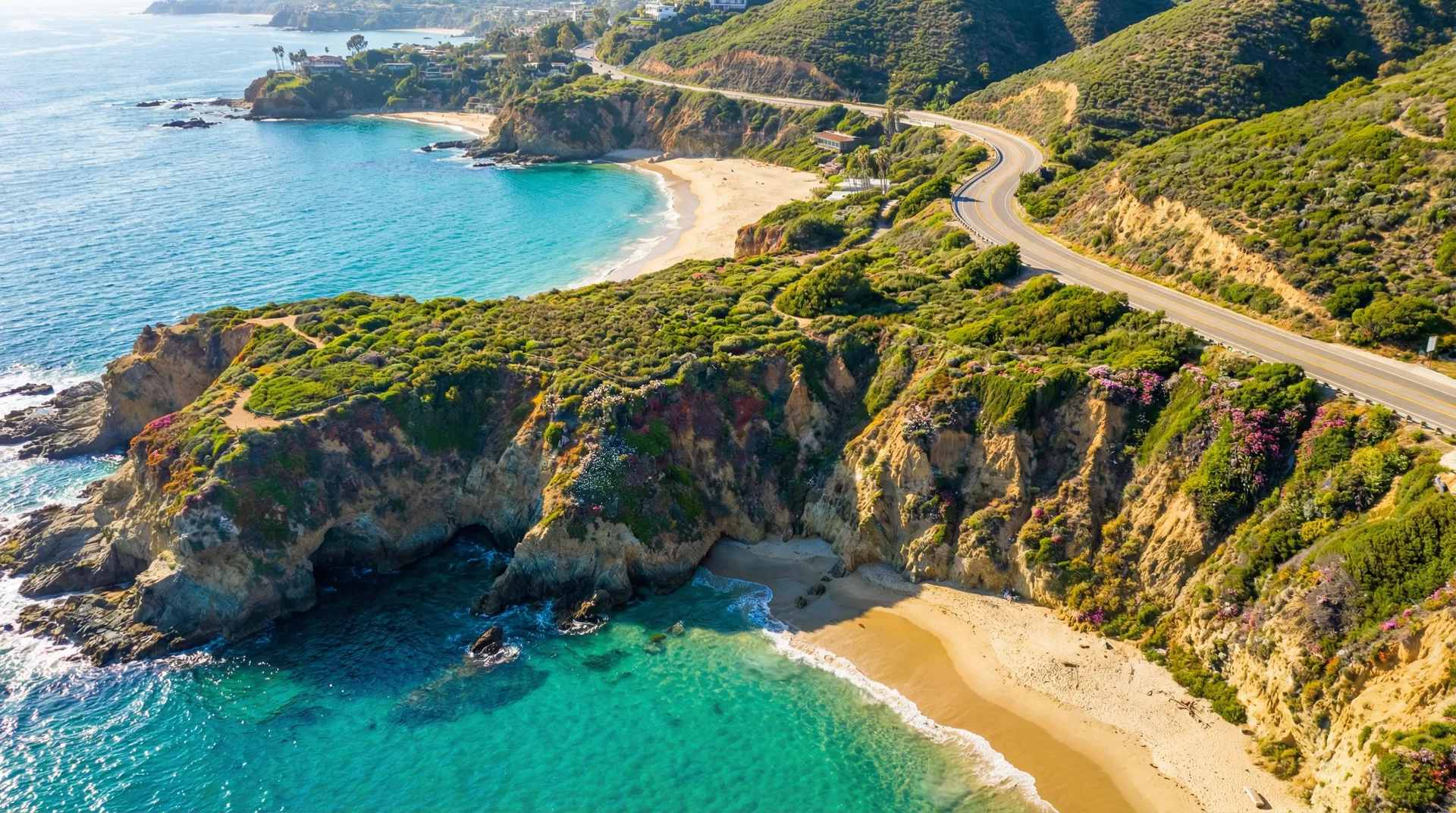 Laguna Beach California coastline aerial view near Rated R Smoke Shop