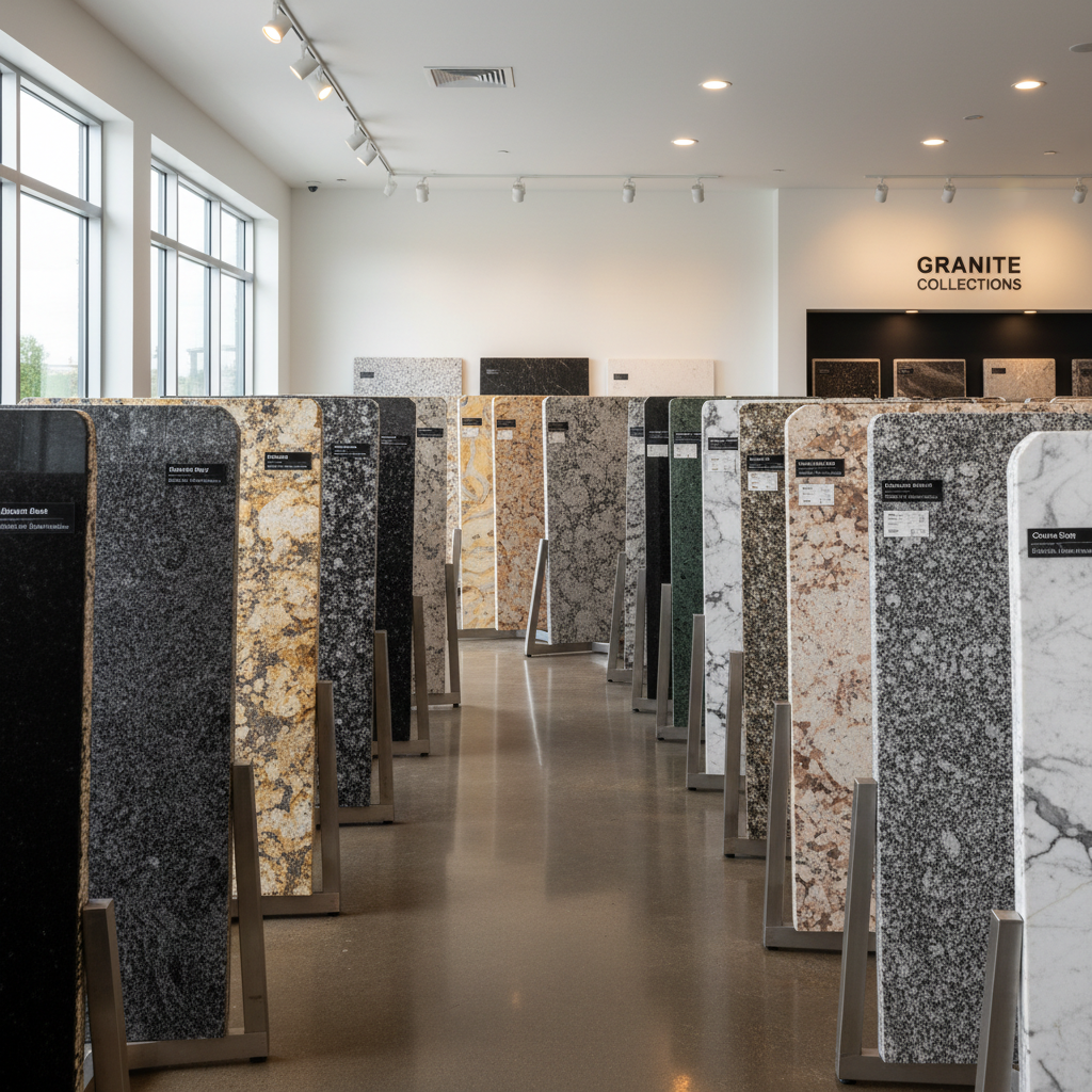 ตัวอย่างแผ่นหินแกรนิตหลากหลายสีและลวดลาย
