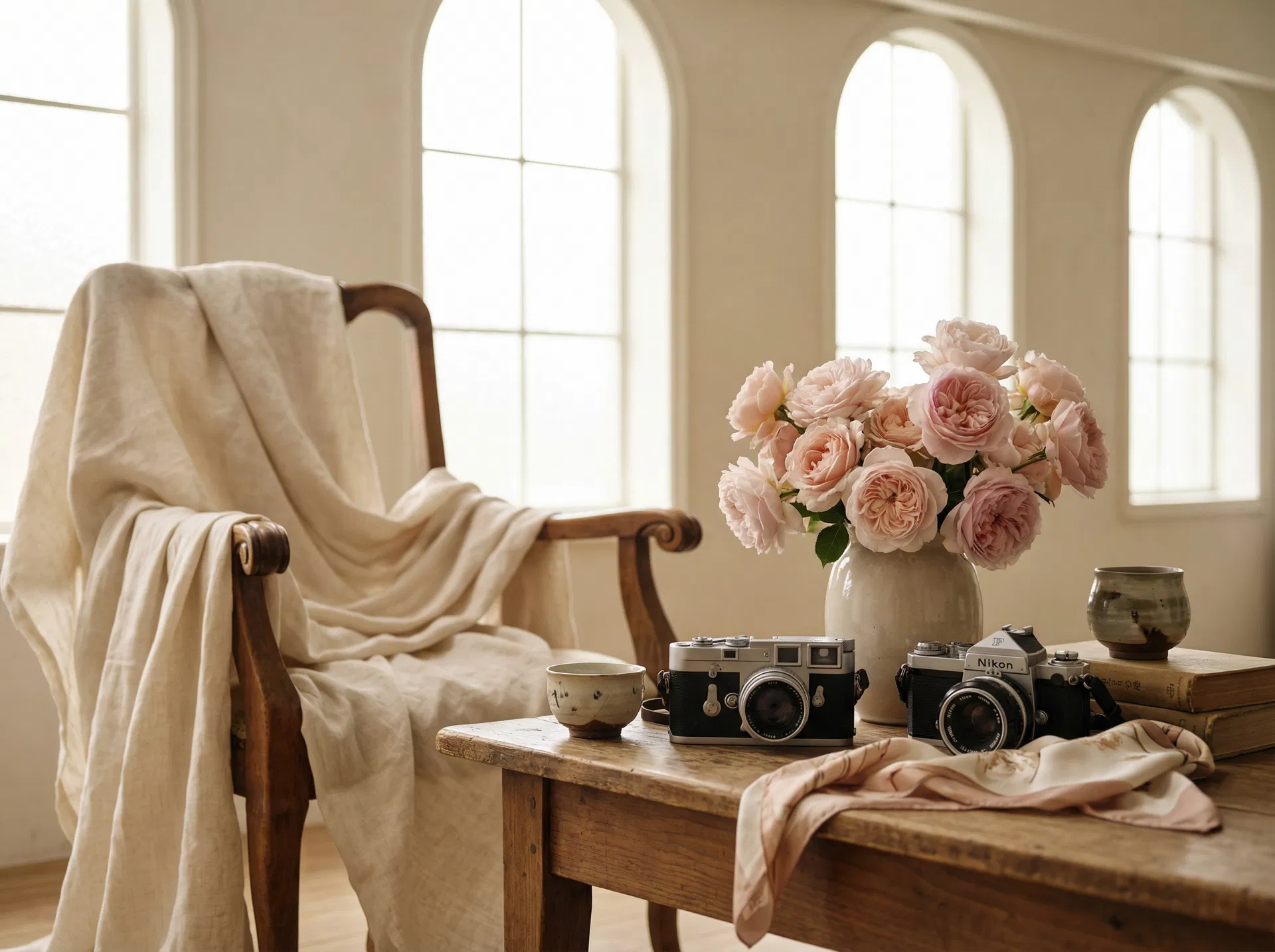 スタジオの小物 — バラとフィルムカメラ