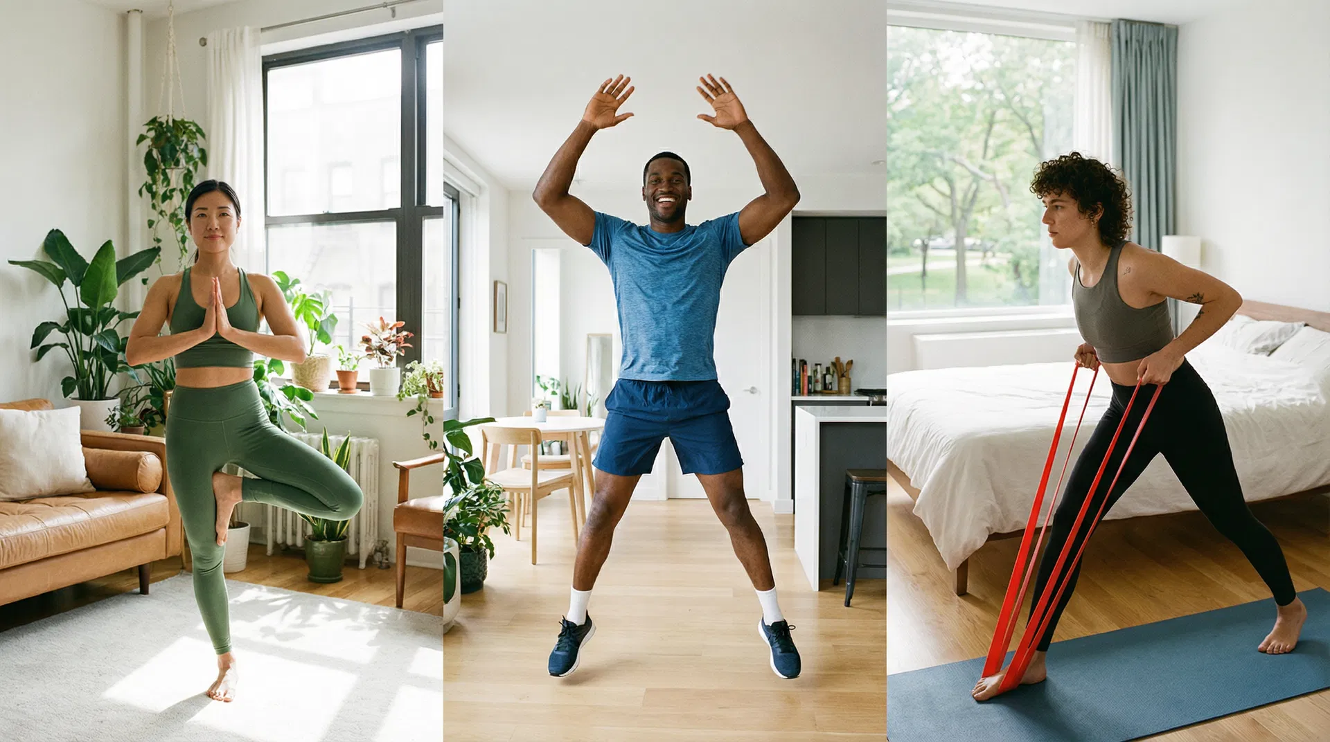 Pessoas treinando em casa