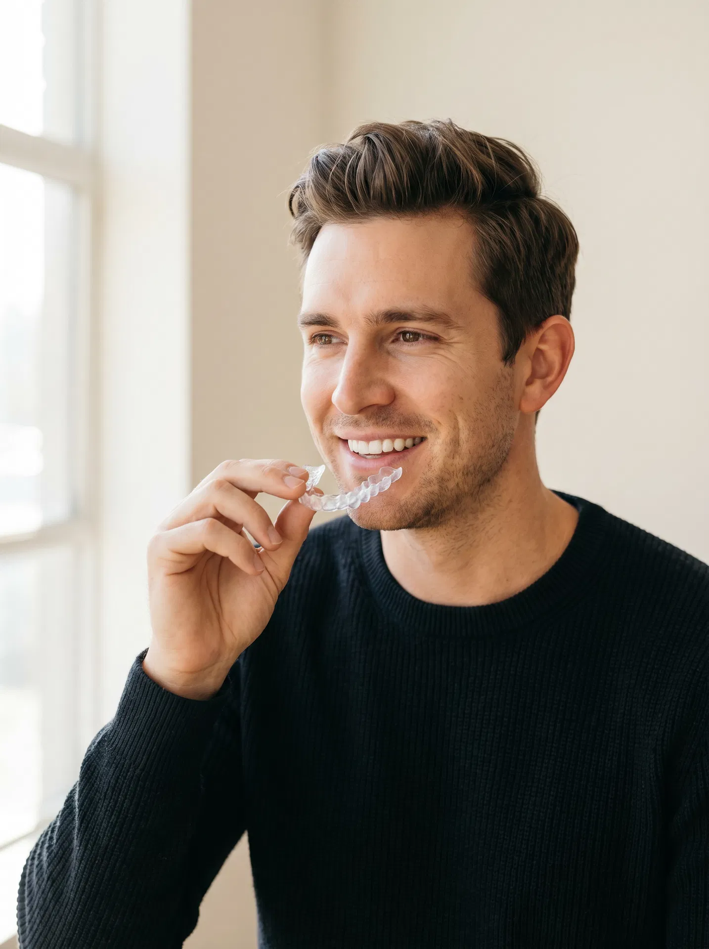 Patient avec gouttieres d'éclaircissement